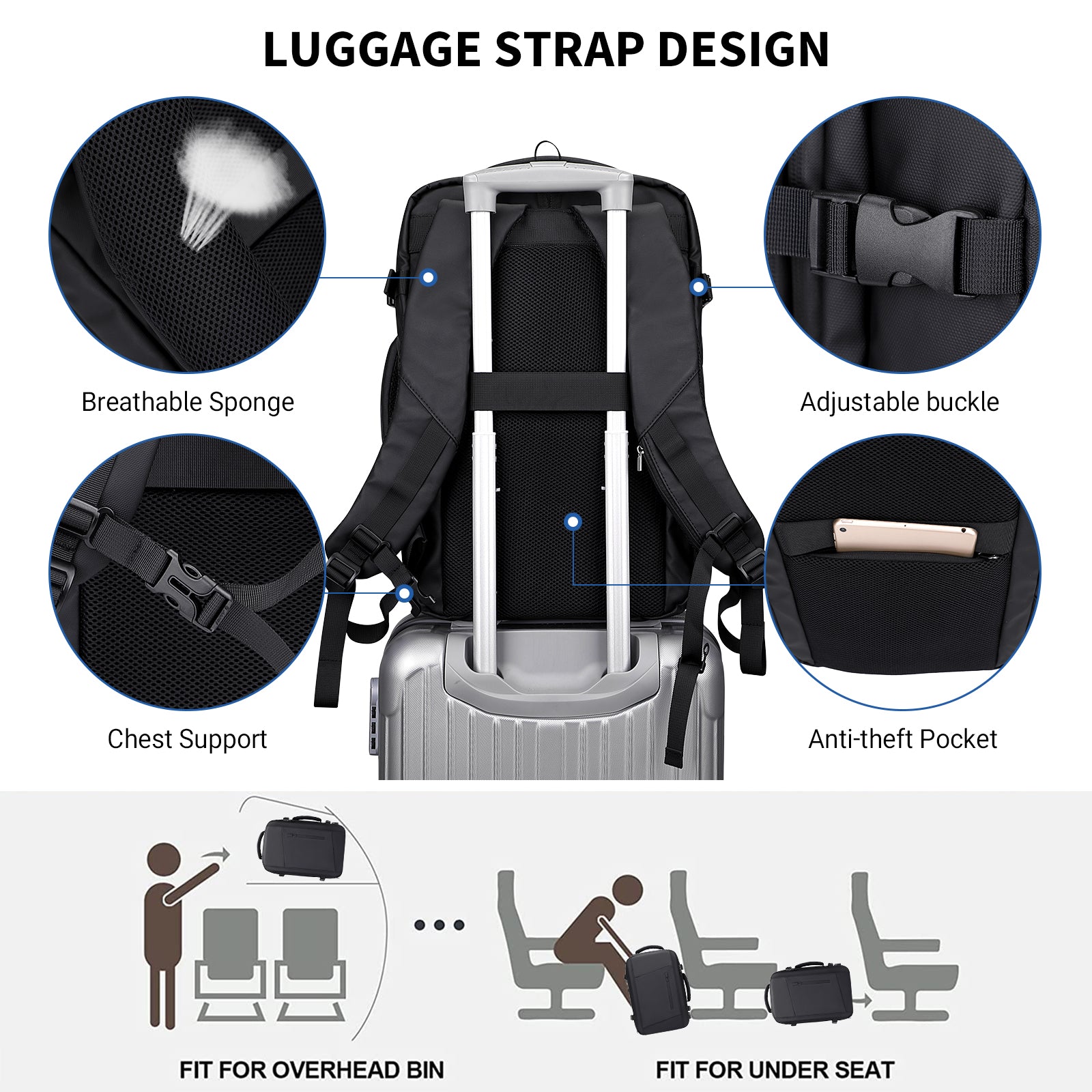Black Nylon Waterproof Travel Laptop Backpack