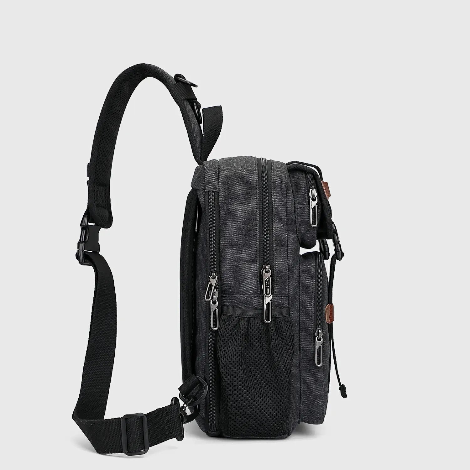 Men’S Canvas Sling Bag with USB Port, Vintage Crossbody Chest Bag, side profile and slim size