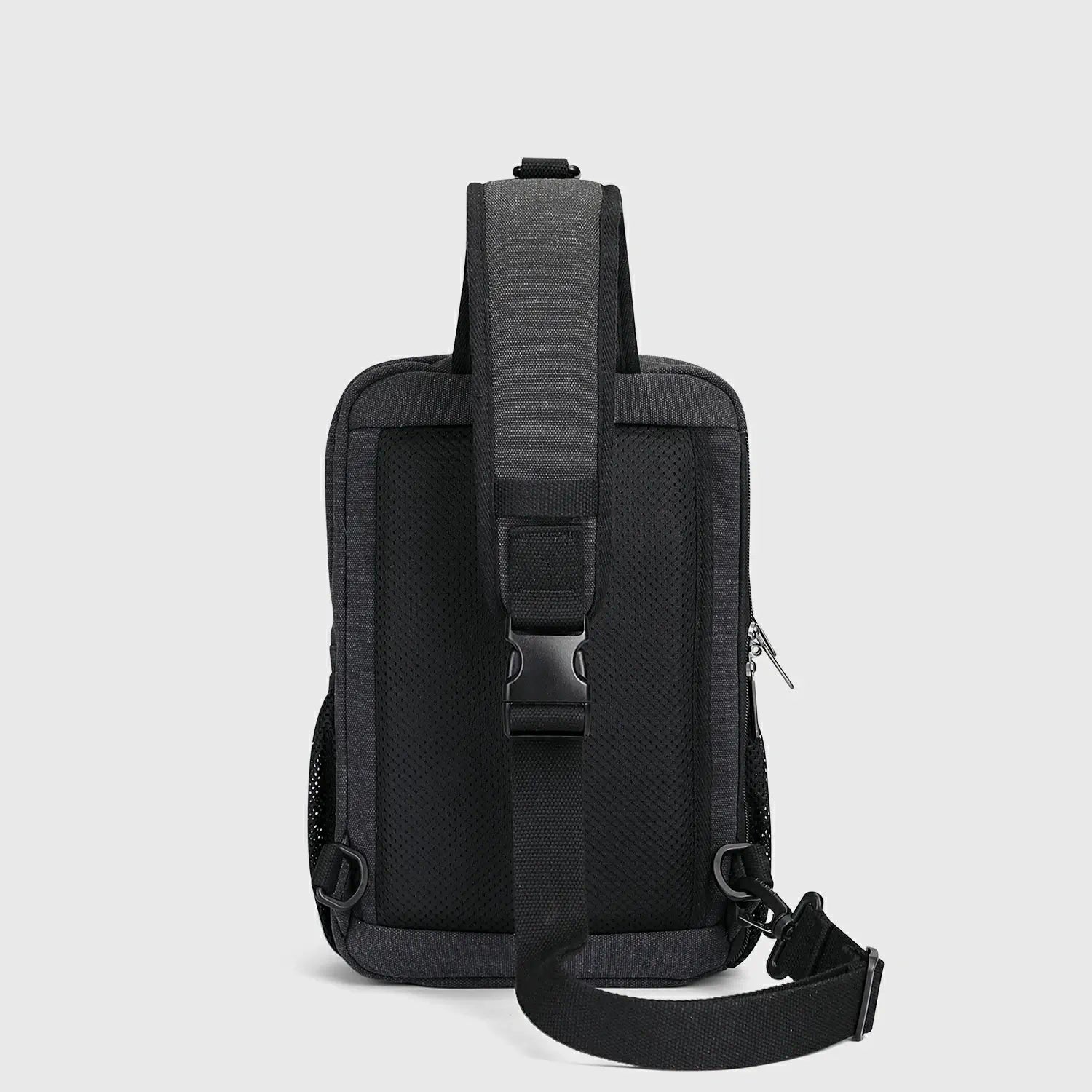 Men’S Canvas Sling Bag with USB Port, Vintage Crossbody Chest Bag, rear panel and breathable backing