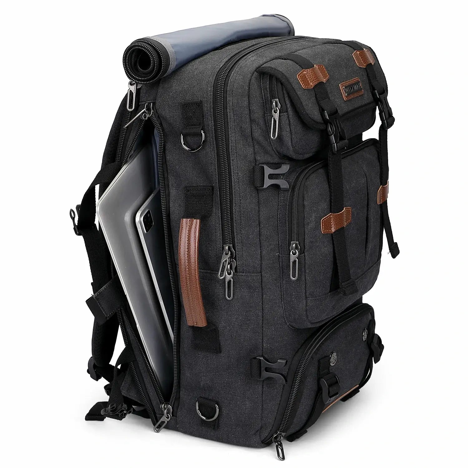 Convertible 40L travel backpack with USB port and 18+ compartments, fits 17 inch laptop, ideal for men and women a8013 best black backpack laptop compartment