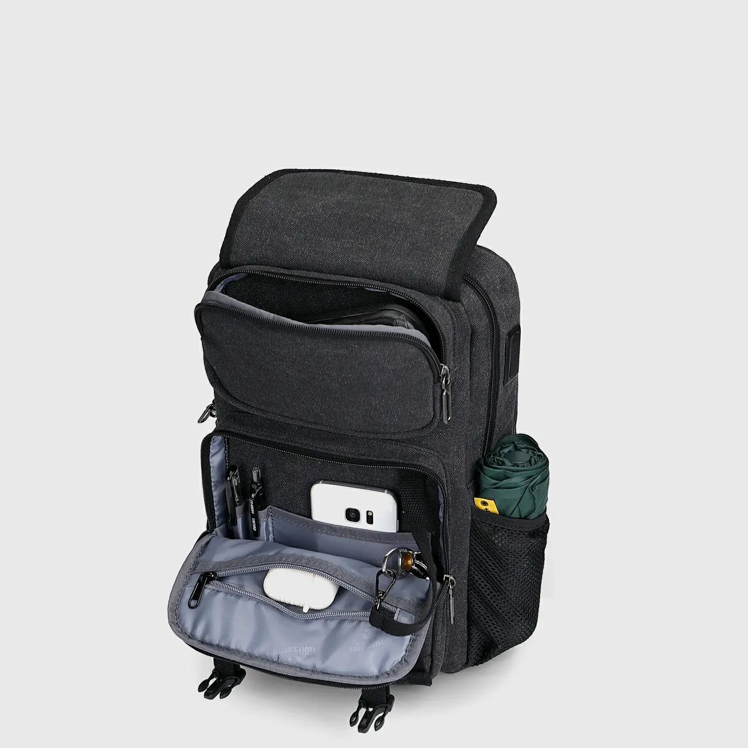 Men’S Canvas Sling Bag with USB Port, Vintage Crossbody Chest Bag, front zipper pocket layout
