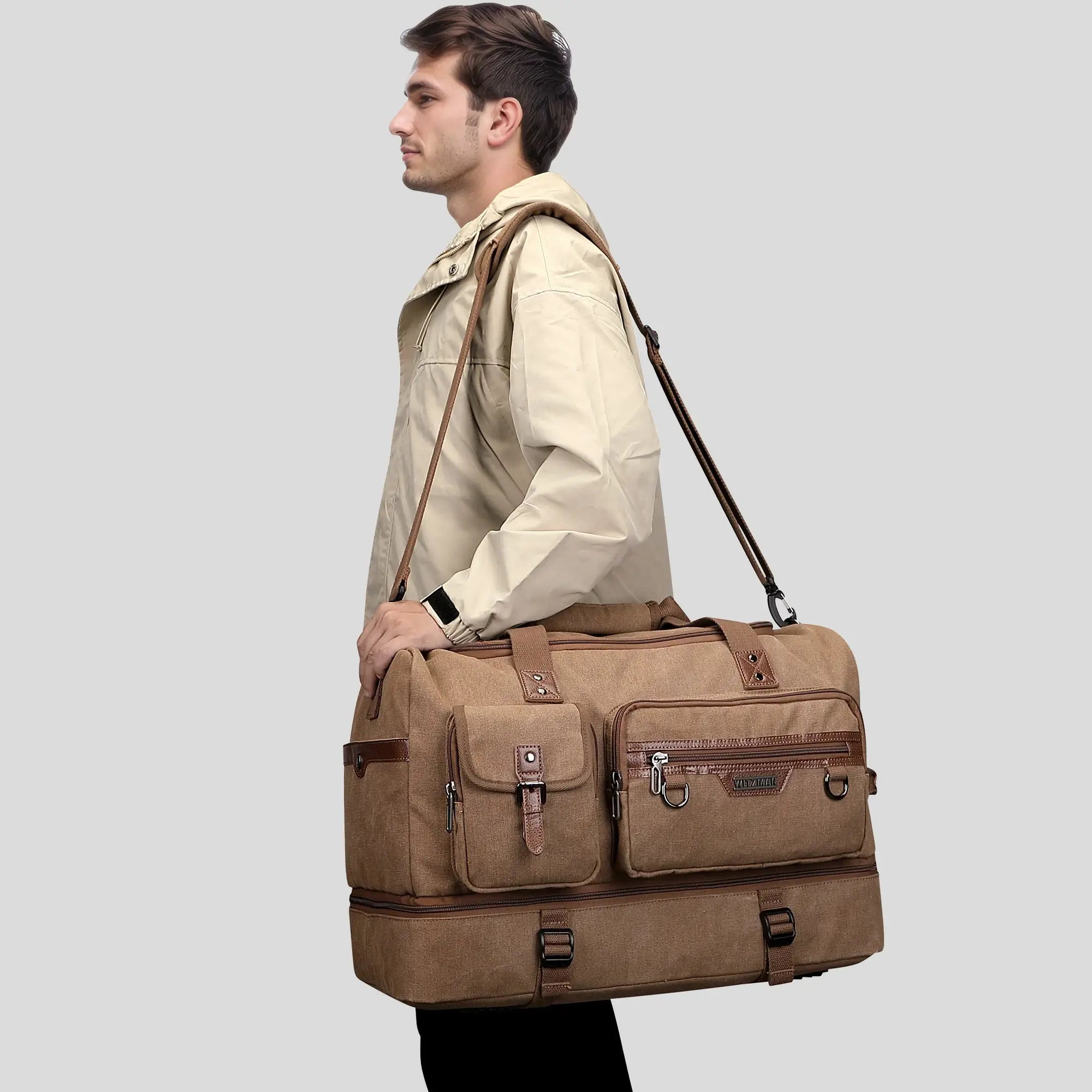 #BROWN DUFFEL BAG WITZMAN A8010 best carry-on backpack for international travel With shoe compartment shoulder bag