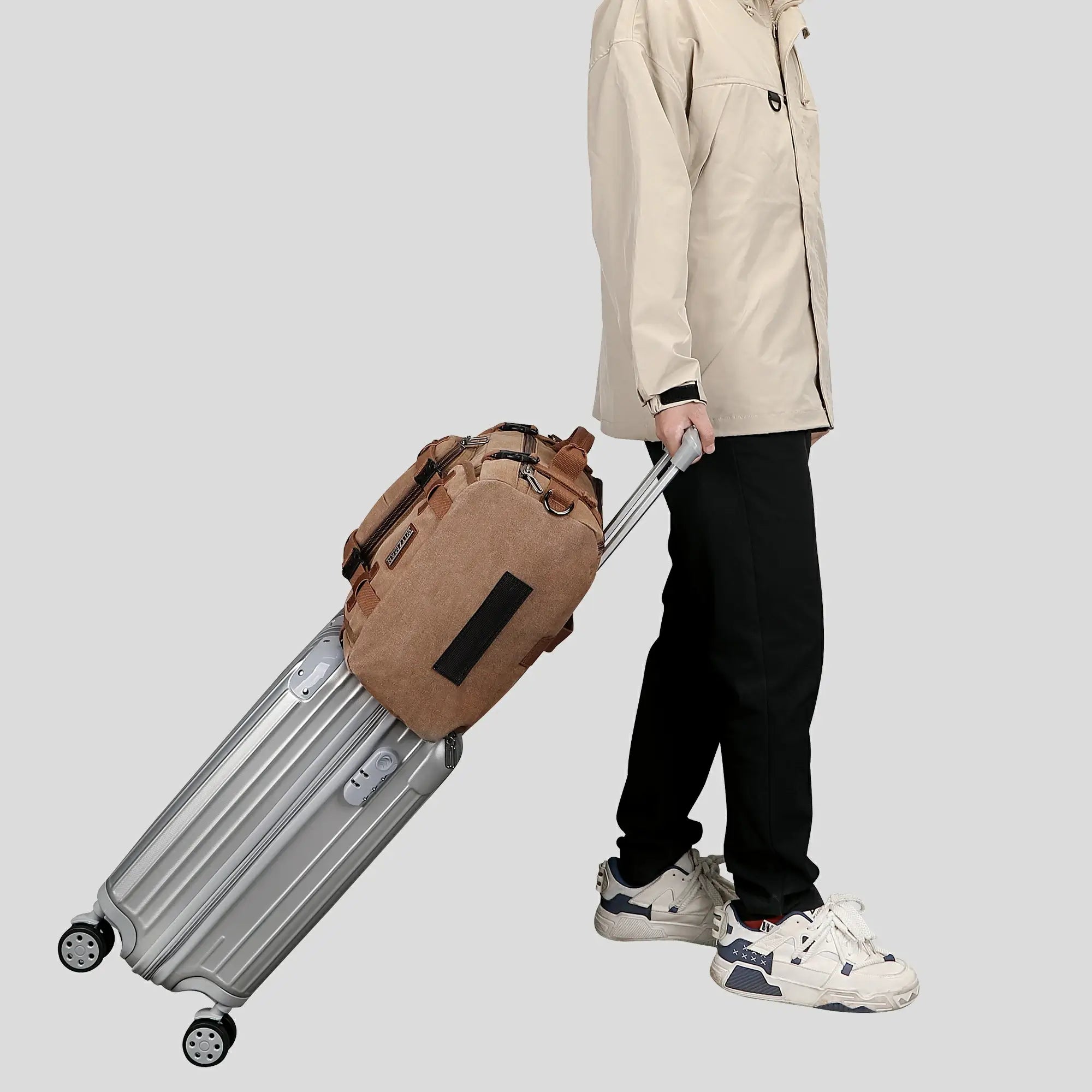 brown canvas travel backpack | witzman a519-2 #color_brown