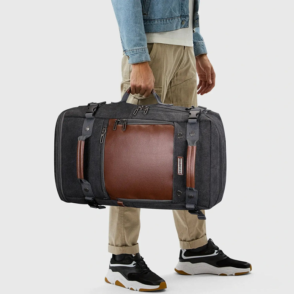 Travel Luggage Canvas Backpack for Men 22.5 Inch, laptop sleeve and divider layout