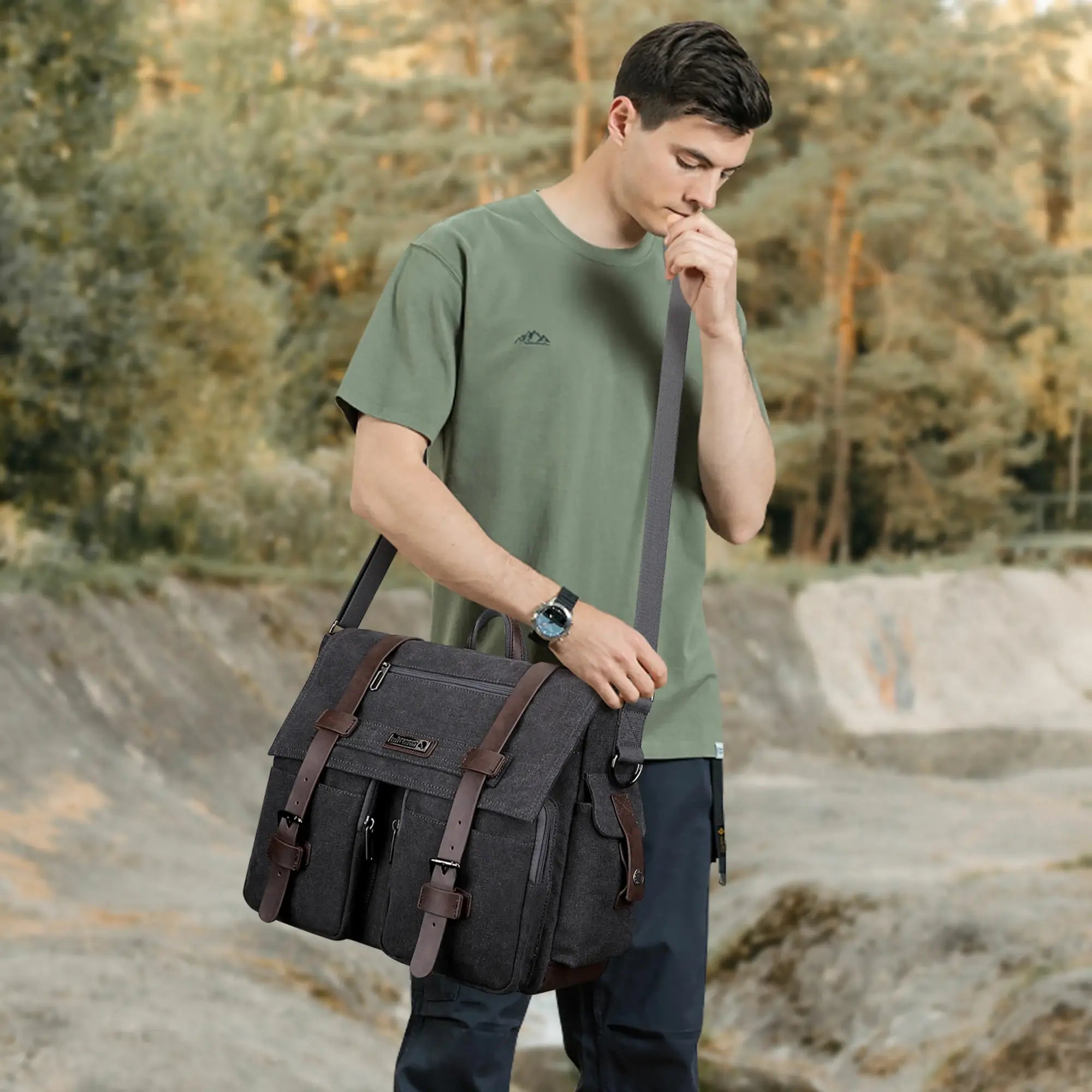 postman bag for men witzman canvas messenger bags black large carry on bag #color_black