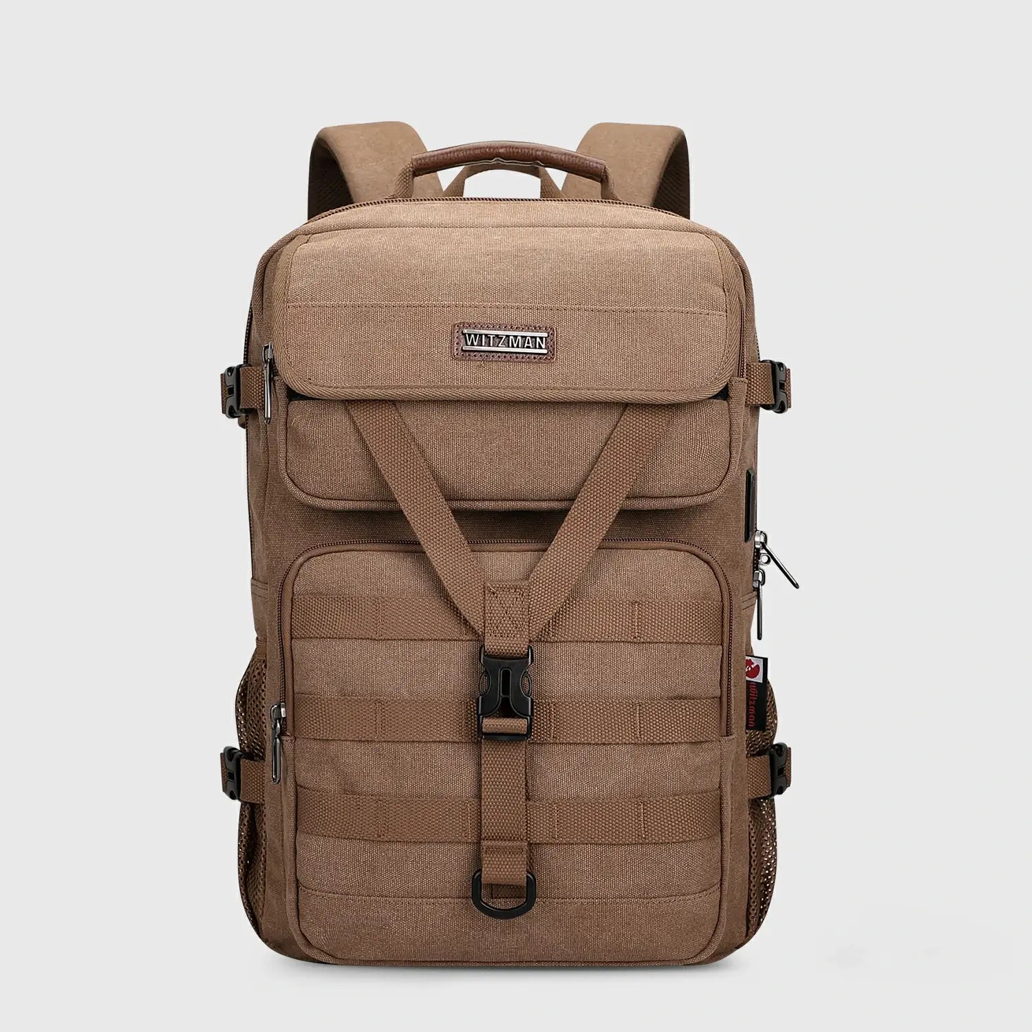 Men’S Canvas Travel Backpack TSA Vintage Carry-on Bag, three-quarter exterior angle