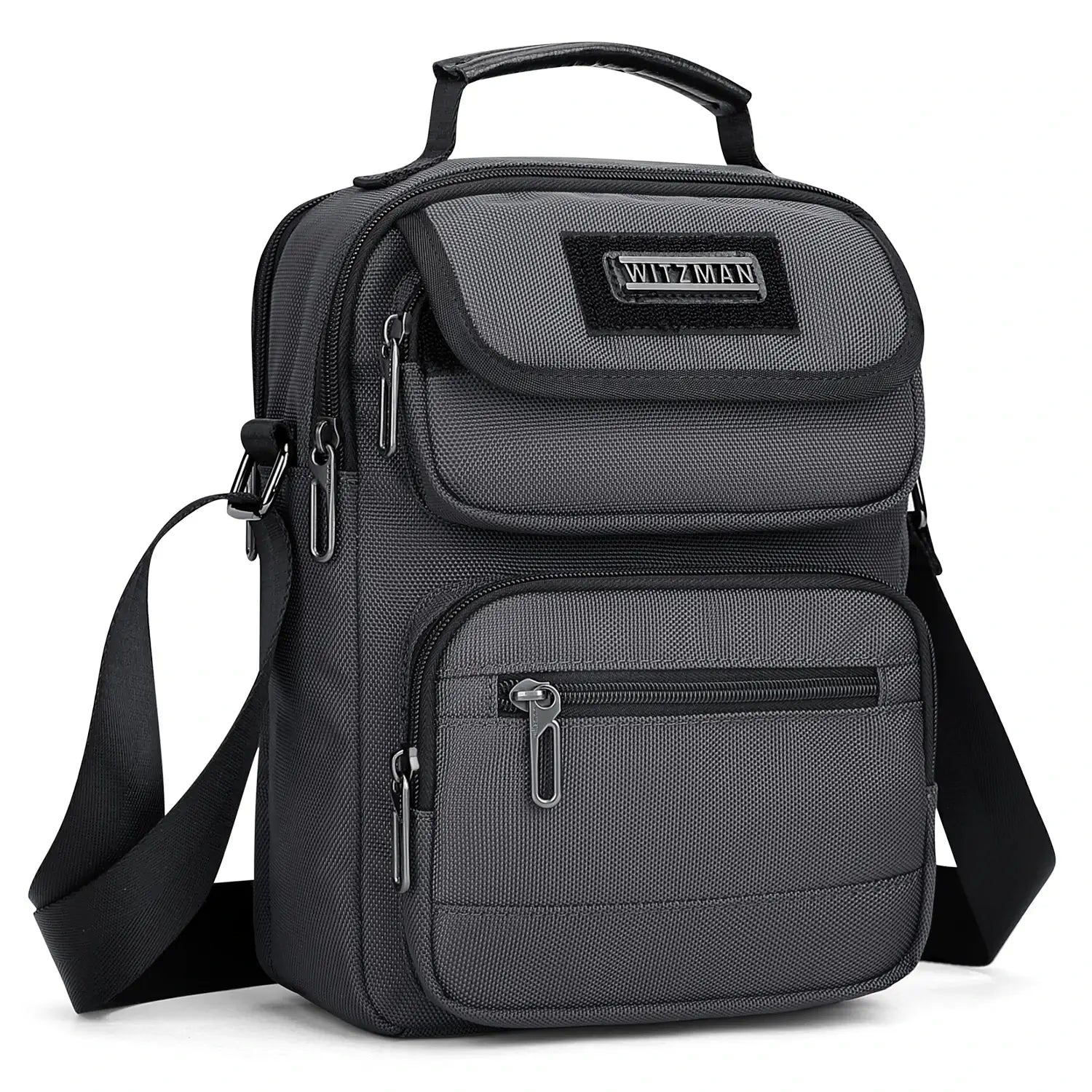 WITZMAN men’s sliver gray nylon crossbody sling bag with multiple compartments and iPad pocket B710