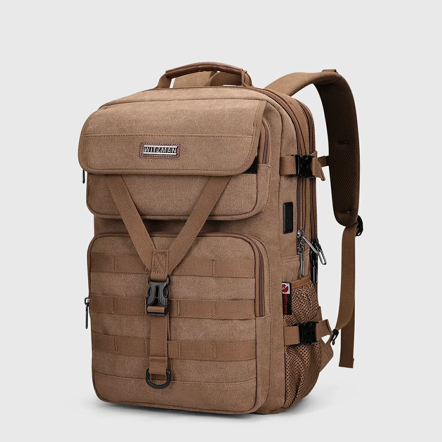 Men’S Canvas Travel Backpack TSA Vintage Carry-on Bag, front exterior and overall shape