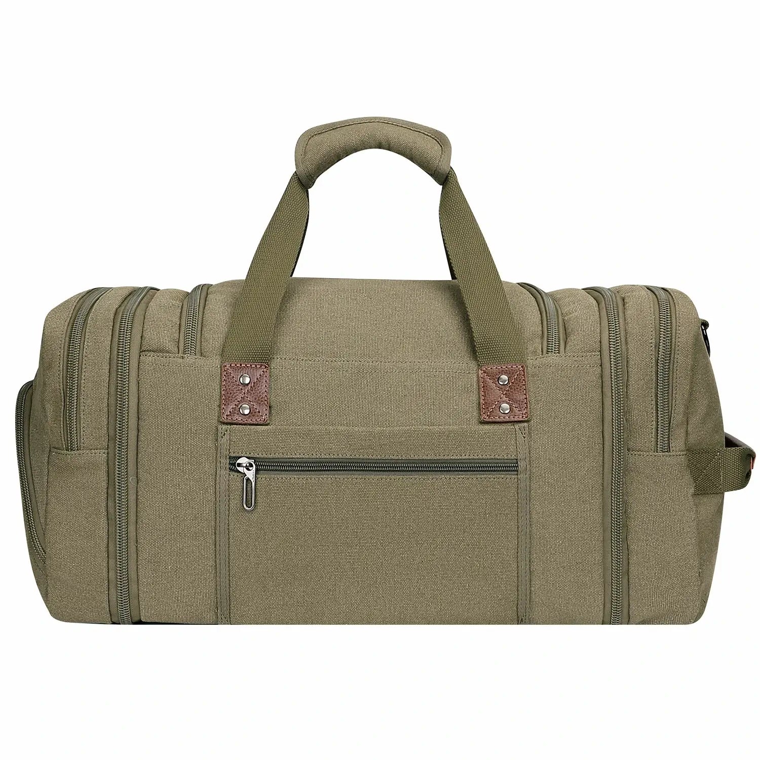 witzman Mens Fashion Large GREEN Canvas Travel Duffle Bags best carry-on bag for international travel #color_green