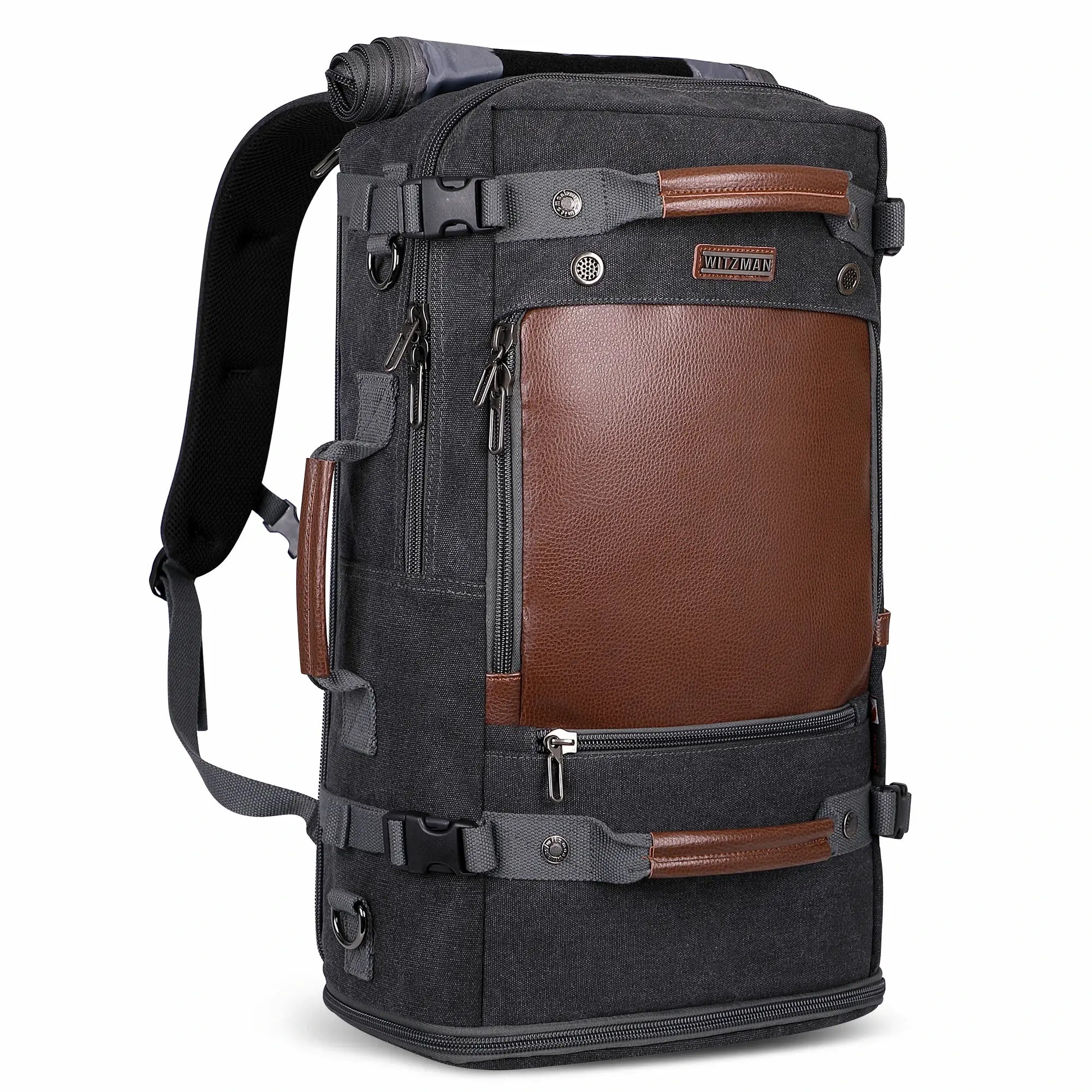alvin heritage traveler backpack WITZMAN Large Travel Backpack for Men Canvas Rucksack Carry on Luggage Duffel Bag (a2021 Update Black)