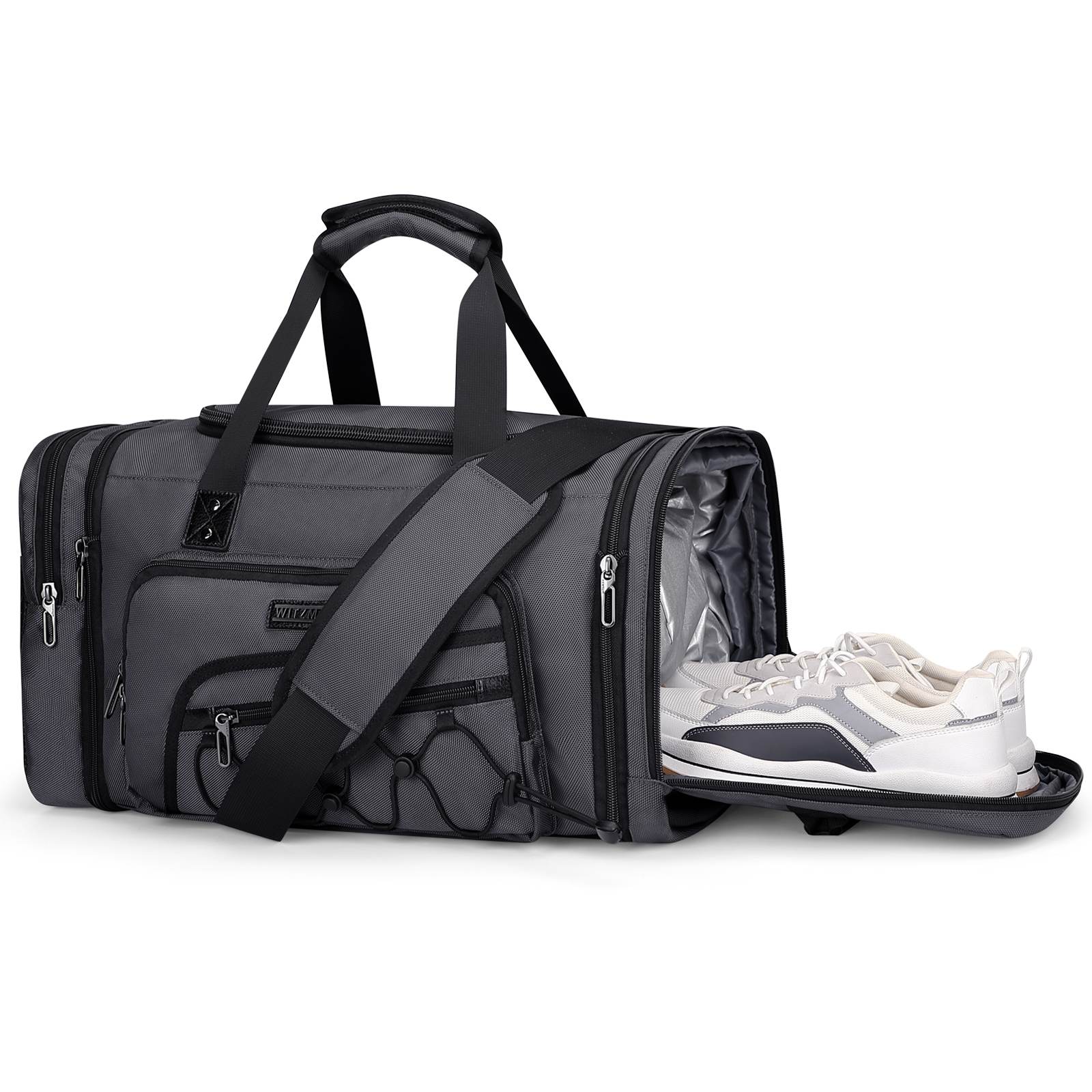 B695 WITZMAN Duffle Bag for Men Nylon Large Weekender Bag with Shoe Compartment #color_grey