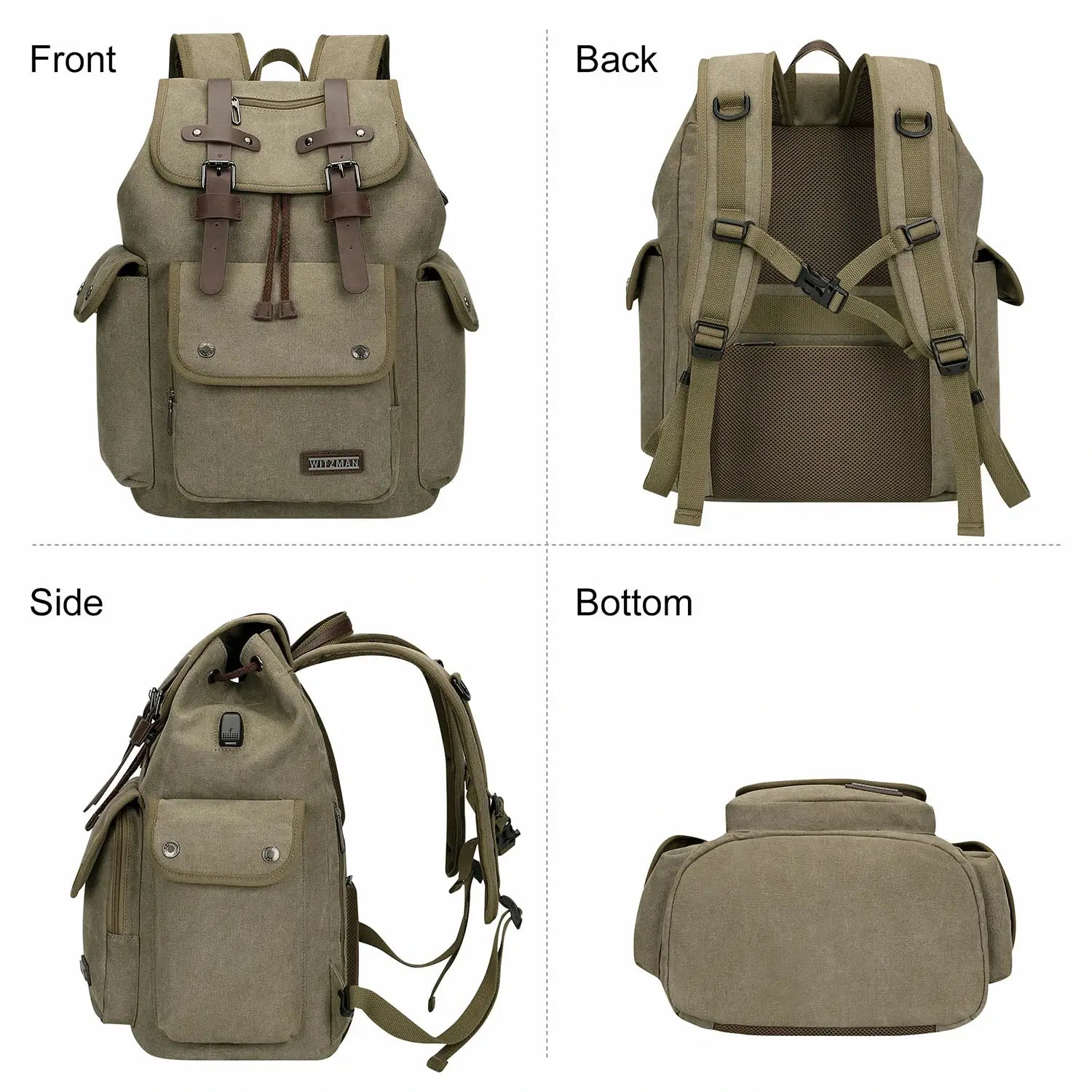 witzman a8004 canvas backpack daypack #color_green