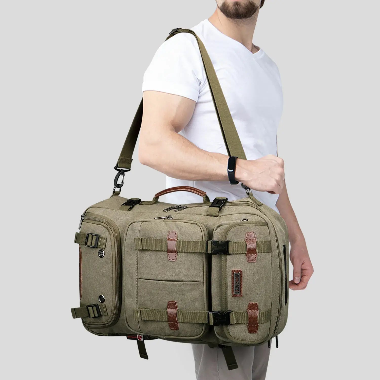 Convertible 40L travel backpack with USB port and 18+ compartments, fits 17 inch laptop, ideal for men and women a8013 best amry green large shoulder backpack for men