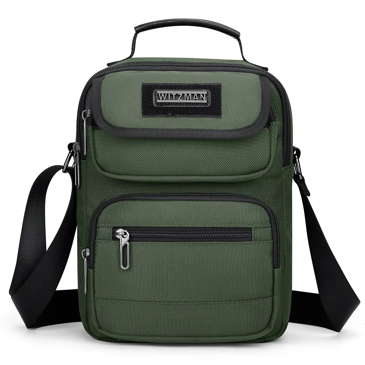 WITZMAN men’s green nylon crossbody sling bag with multiple compartments and iPad pocket B710