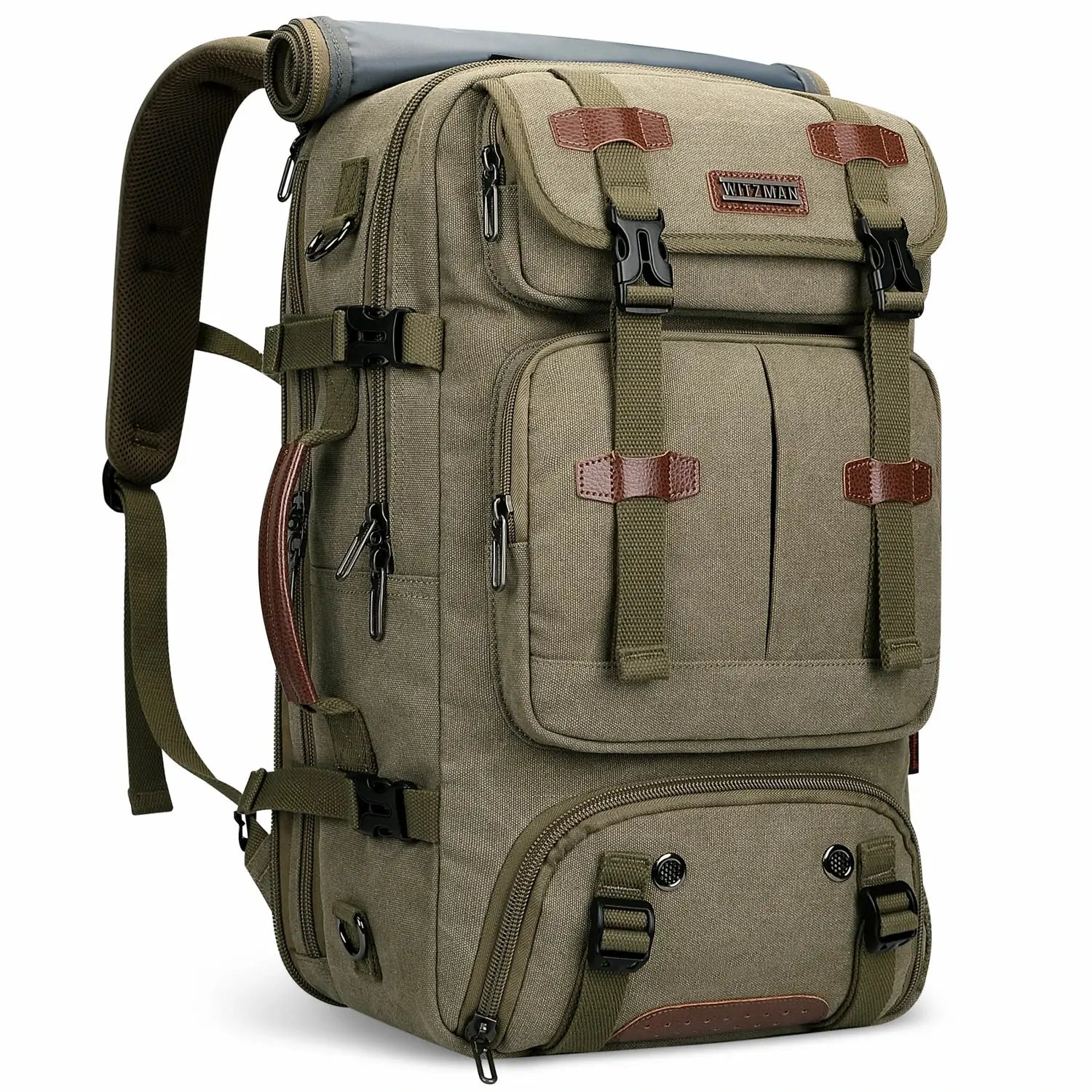 Convertible 40L travel backpack with USB port and 18+ compartments, fits 17 inch laptop, ideal for men and women a8013 best green backpack