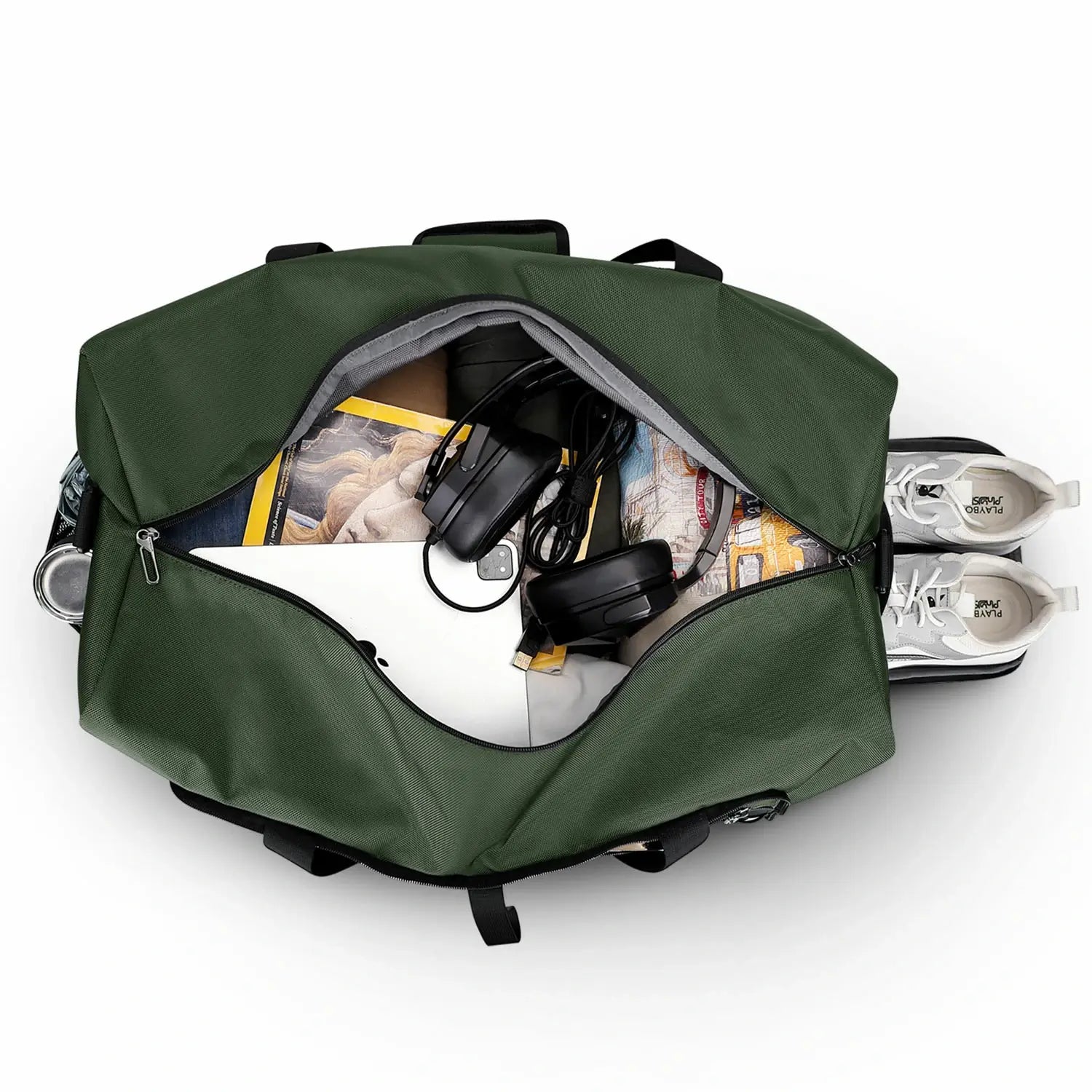 Foldable Duffel Bag for Travel 65L Lightweight Packable amry green nylon bag