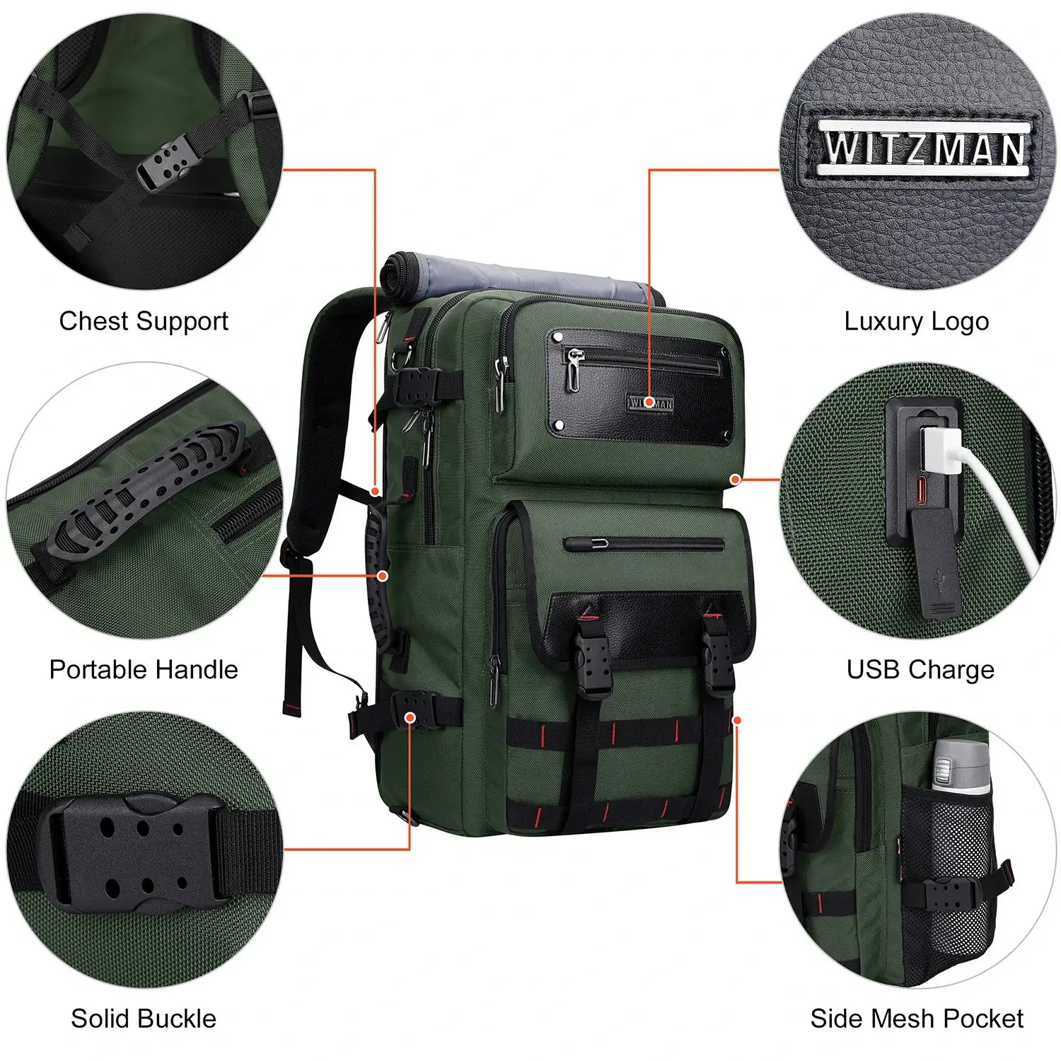 Carry On Travel Backpack for Men Nylon Bag 45L #color_green