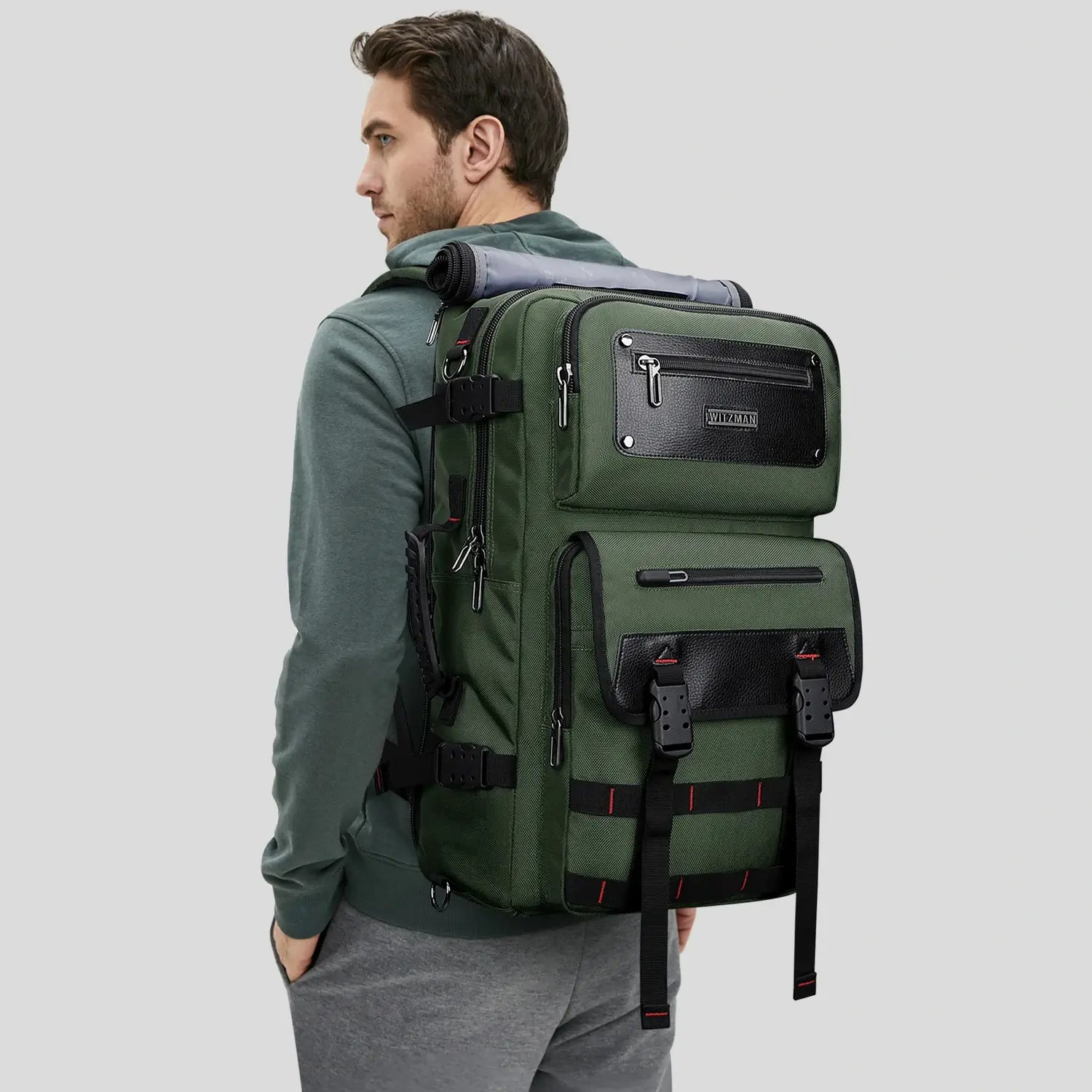 Carry On Travel Backpack for Men Nylon Bag 45L #color_green