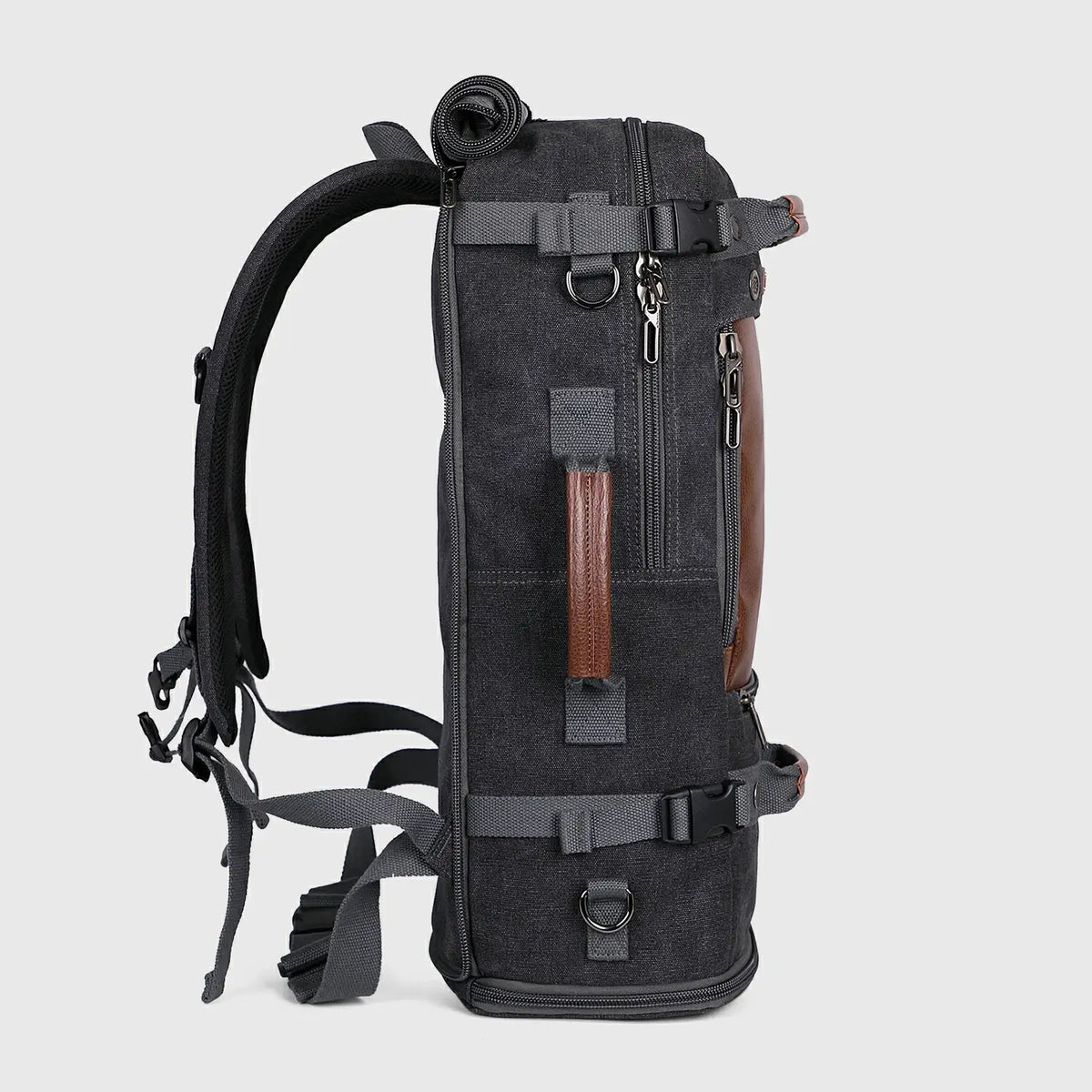 Travel Luggage Canvas Backpack for Men 22.5 Inch, side profile and carry-on size