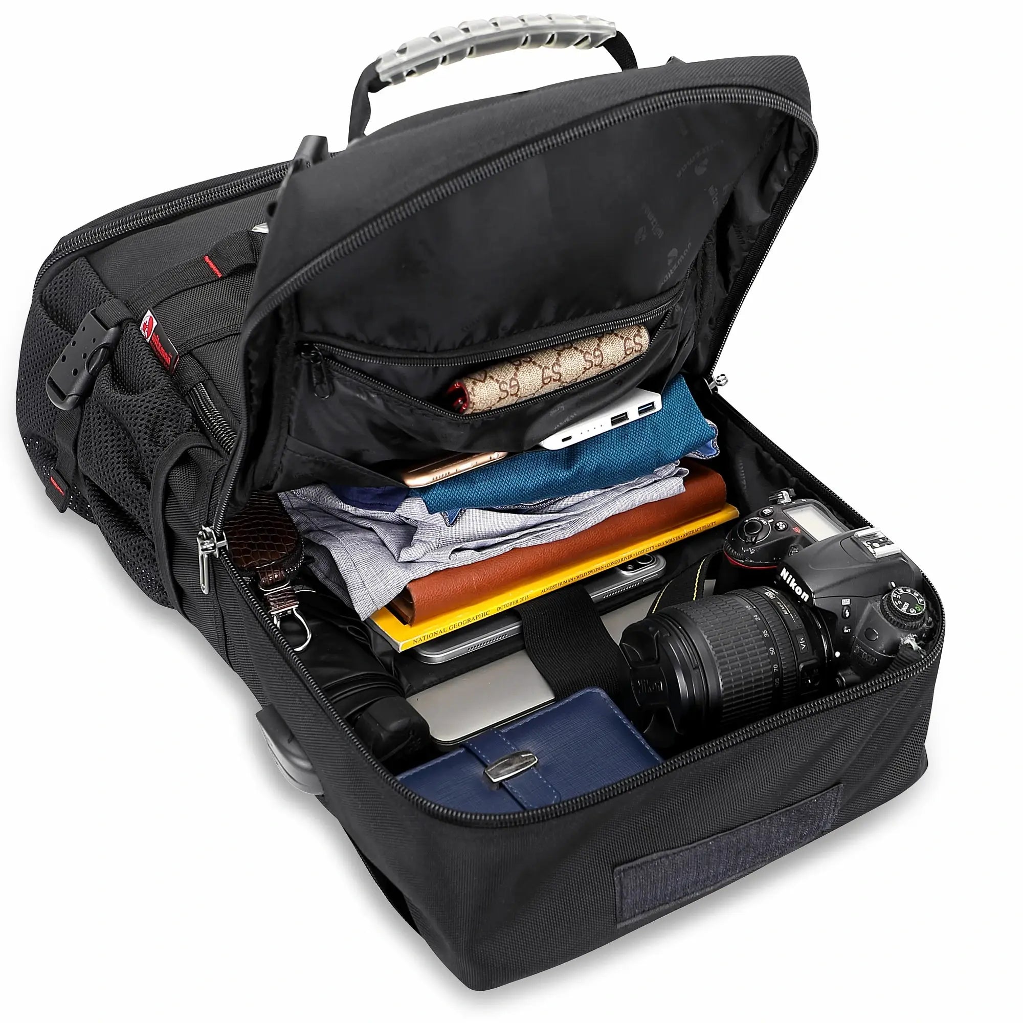 B681_Black backpack witzman travel backpack for men nylon 45l duffle bag weekender pack with shoe compartment Large capacity carry on backpacks