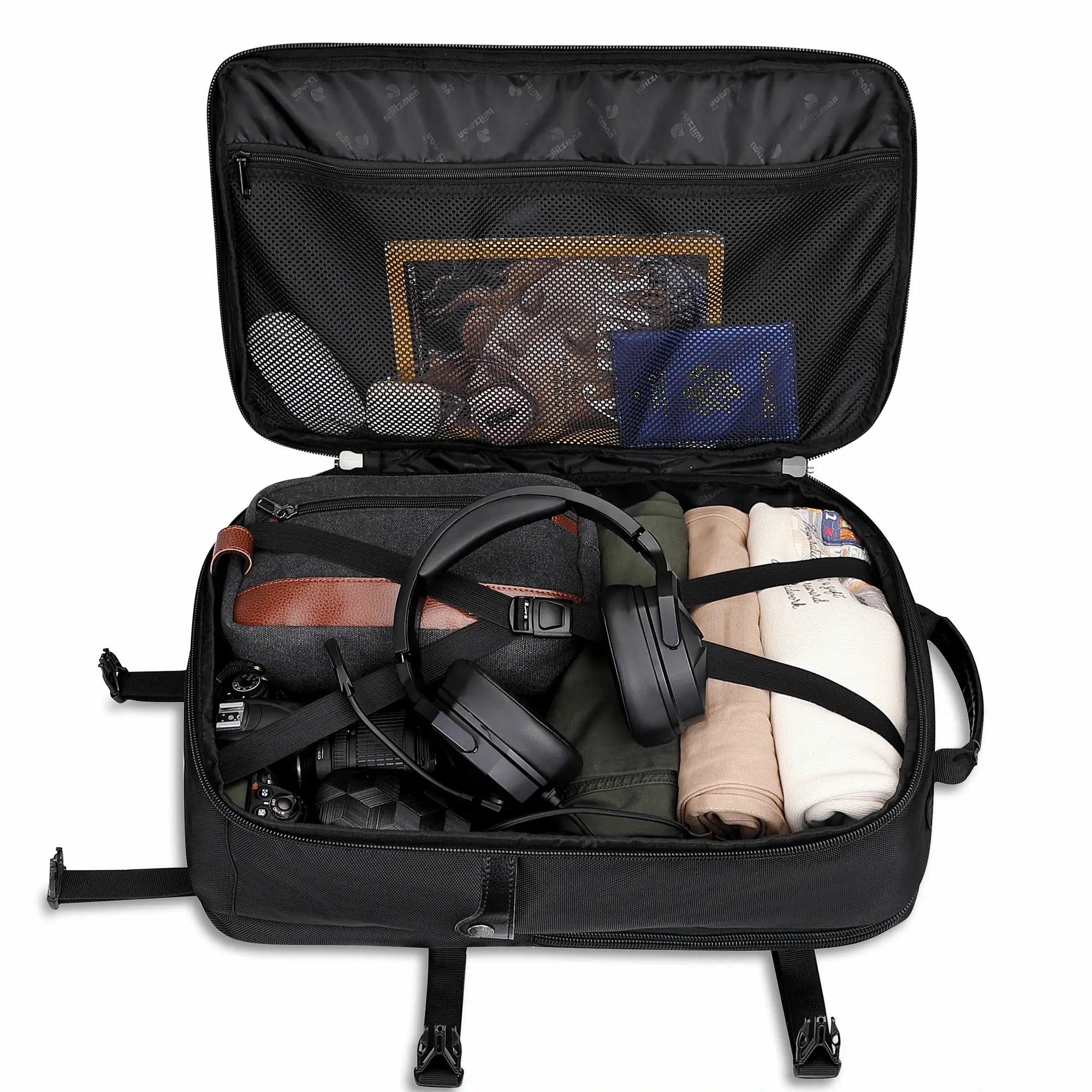 B688 Best large travel backpack carry on luggage bag black backpacks 45L with clamshell opening and multiple compartments