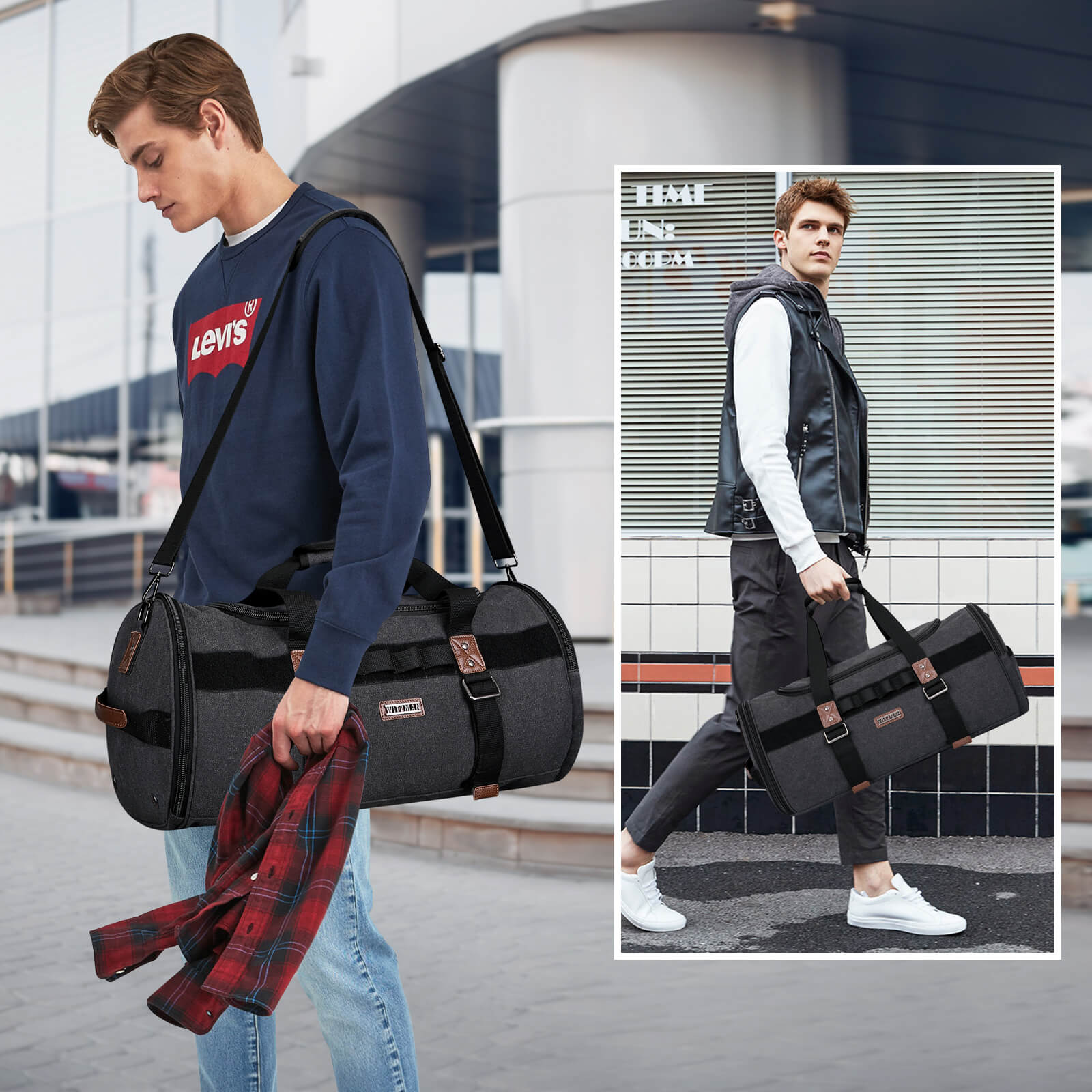 Black Canvas Large Travel Duffel Bags