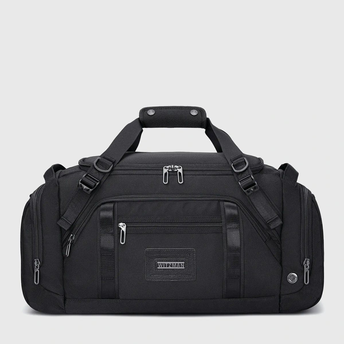50L nylon duffle bag for men with shoe compartment and multiple travel pockets