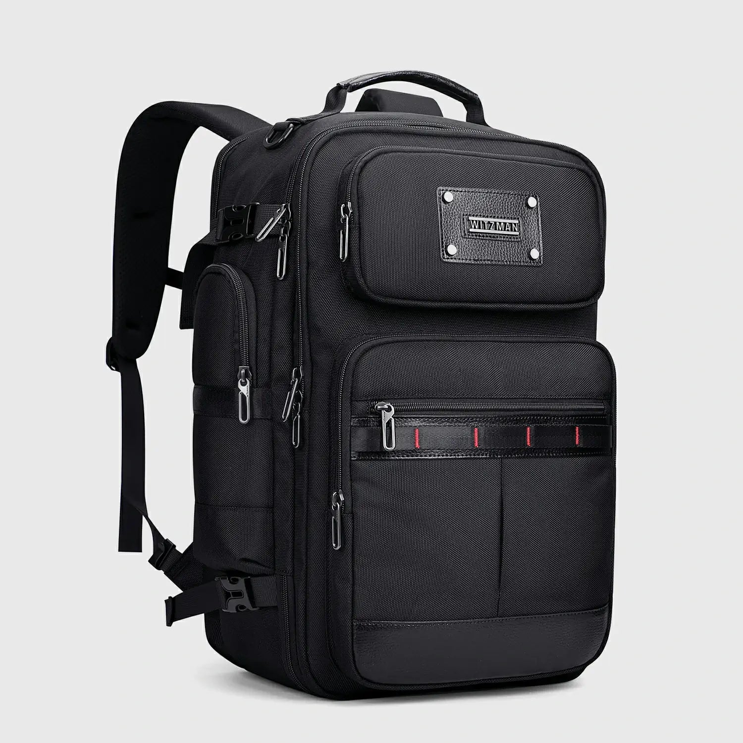 WITZMAN B737 black 40L premium nylon travel backpack for men with structured multi-pocket design