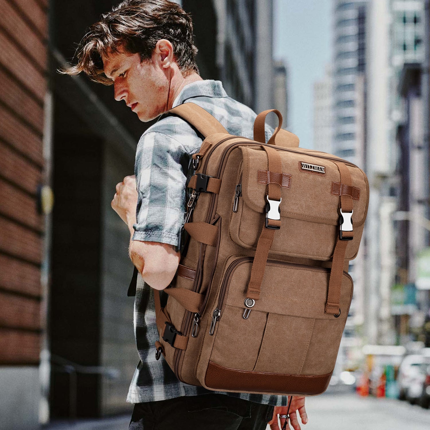 Black Canvas Travel Backpacks a6617-3 #color_brown