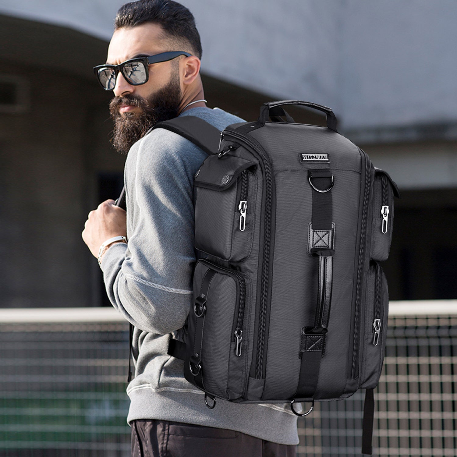 Silvery Grey Nylon Travel Backpack