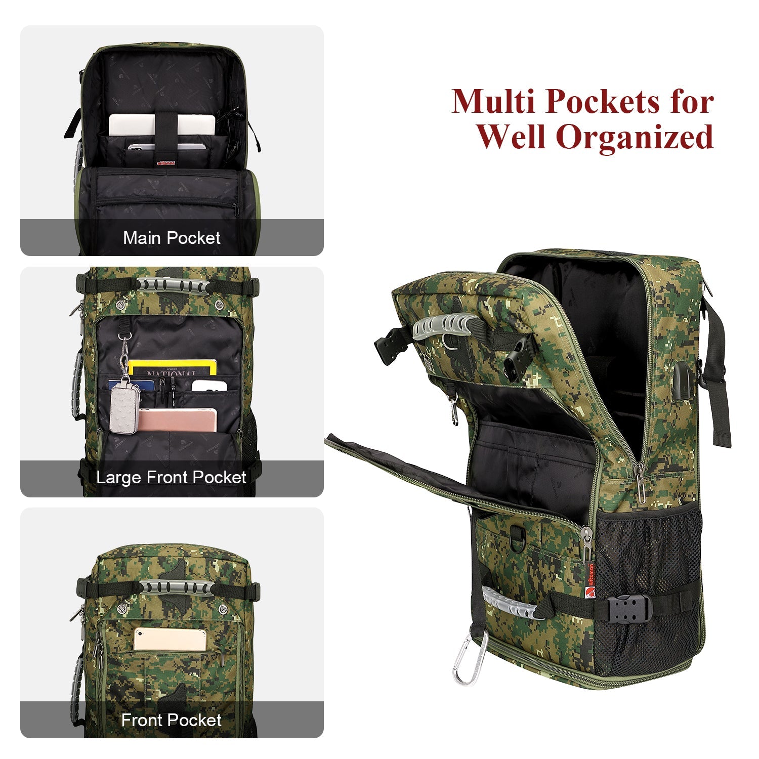 Camo Green Nylon Travel Backpack