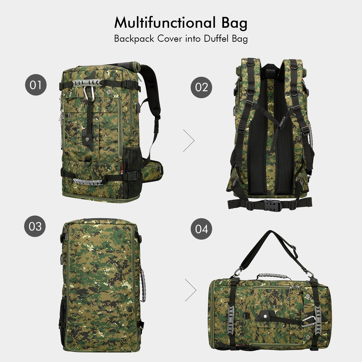 Camo Green Nylon Travel Backpack