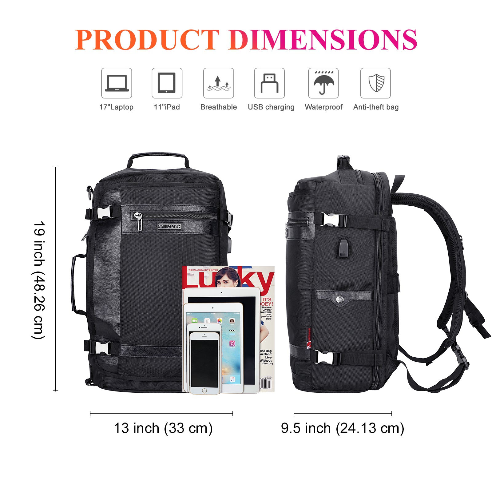 Black Nylon Travel Laptop Backpack B686 WITZMAN