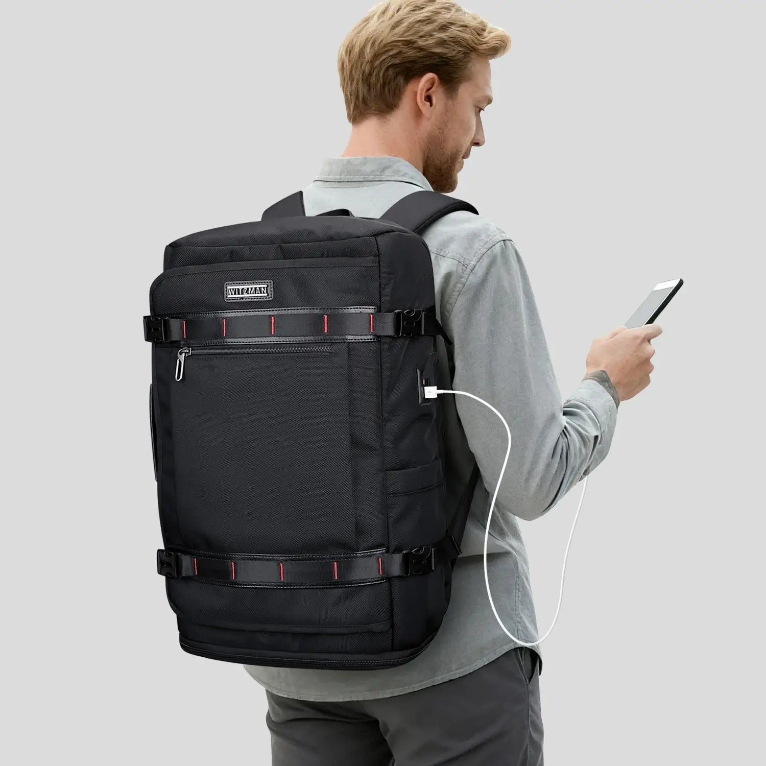 WITZMAN 35L black travel backpack for men nylon bag