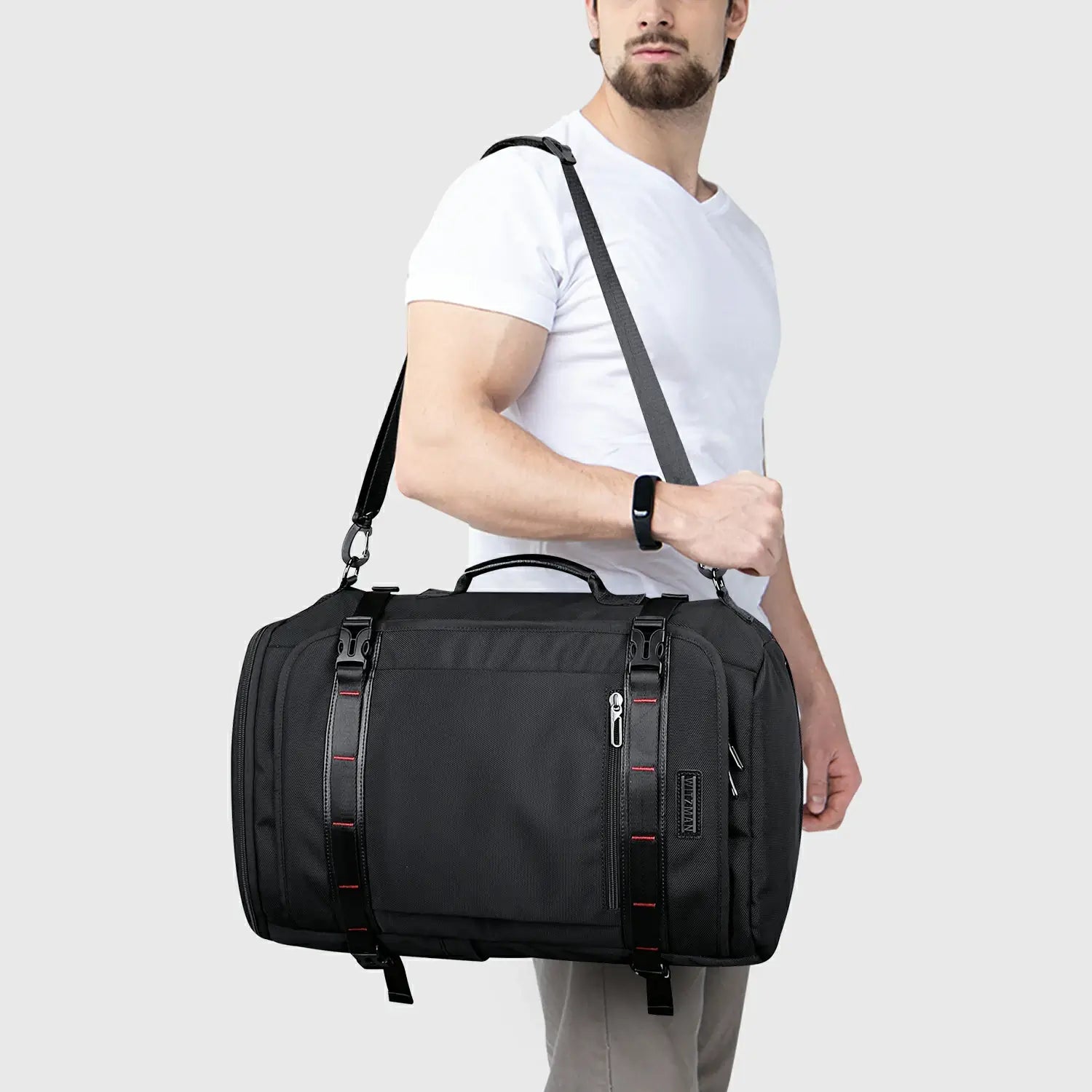 WITZMAN 35L black travel backpack for men nylon shoulder bag