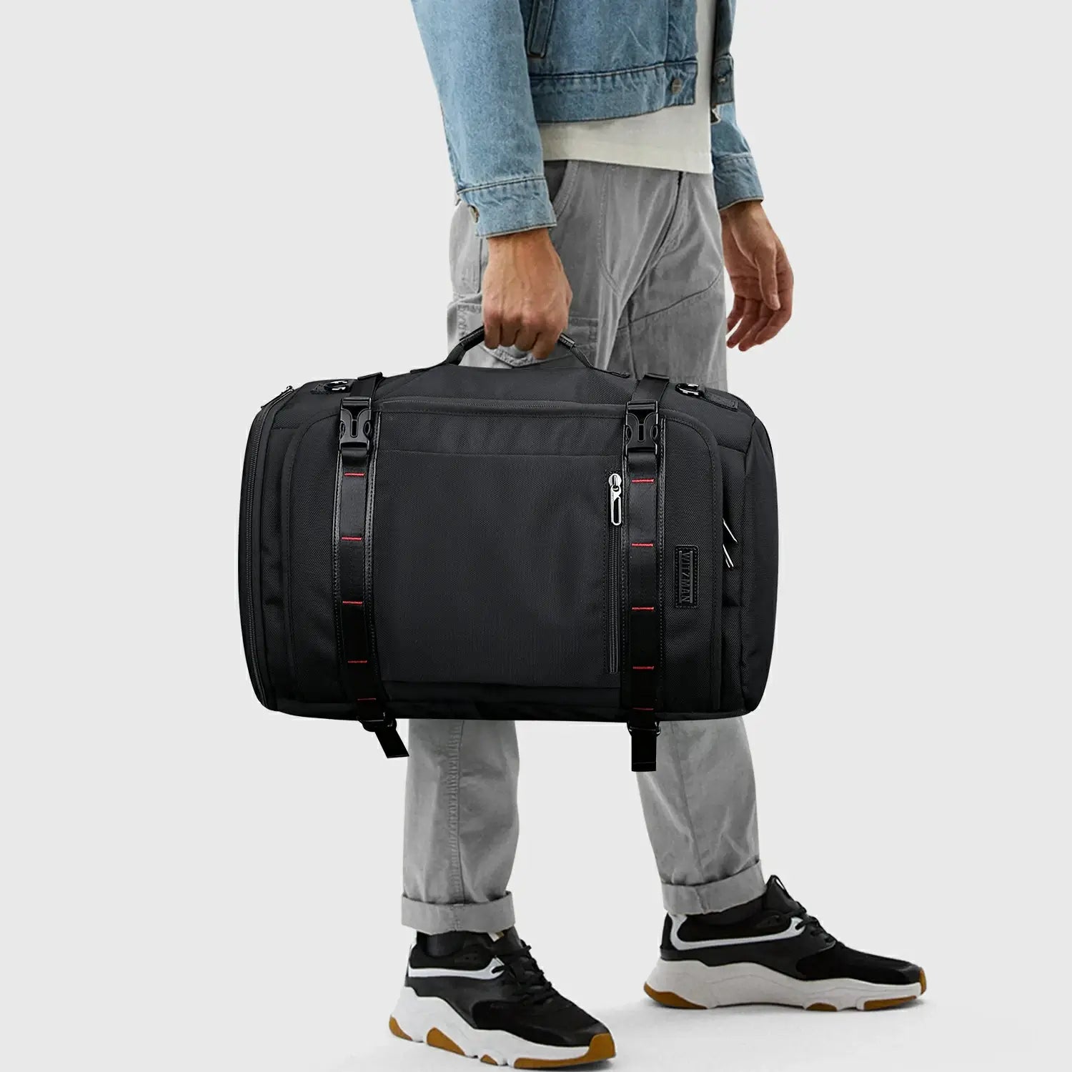 WITZMAN 35L black travel backpack for men nylon handle bag