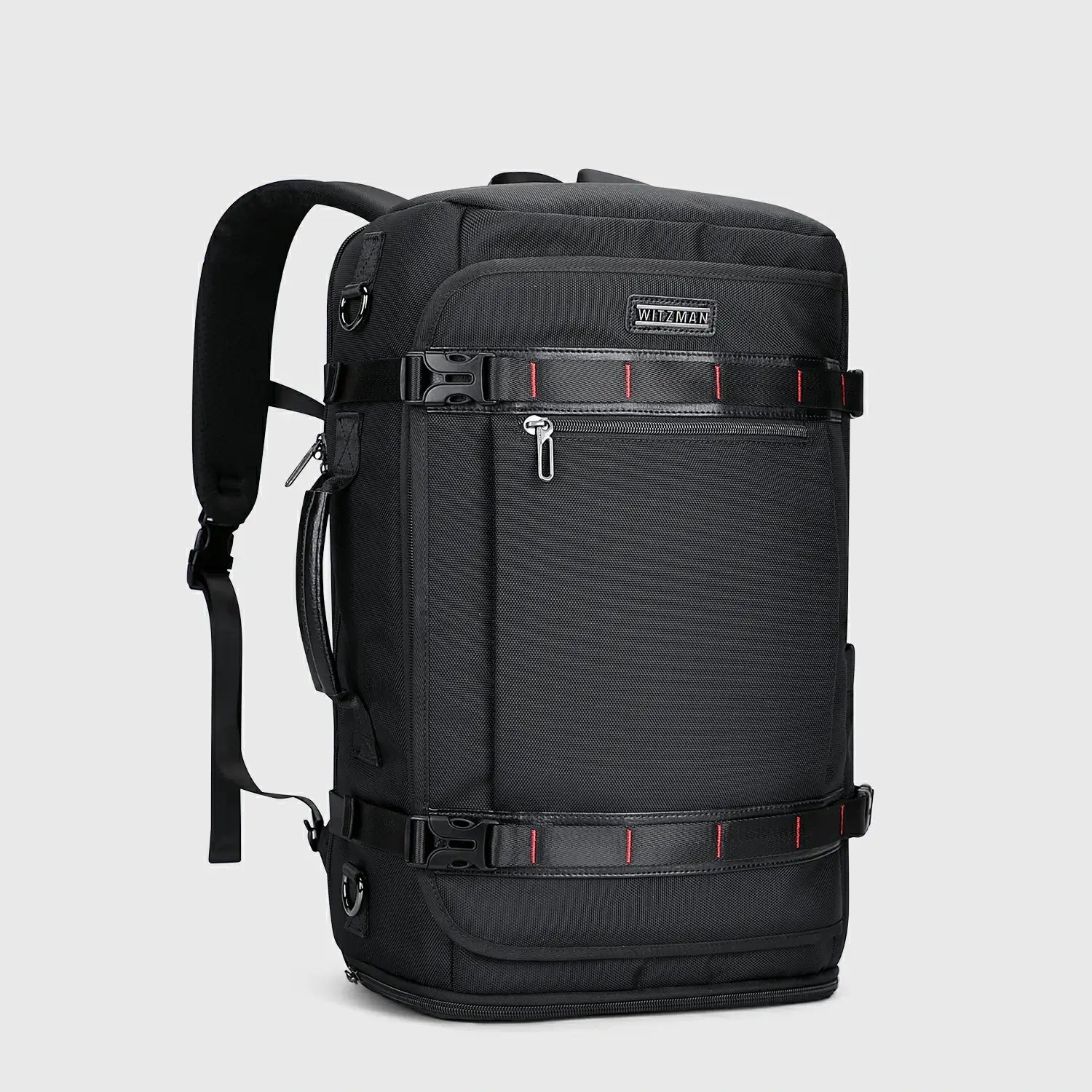 WITZMAN 35L black travel backpack for men with shoe compartment and USB port, TSA-friendly design
