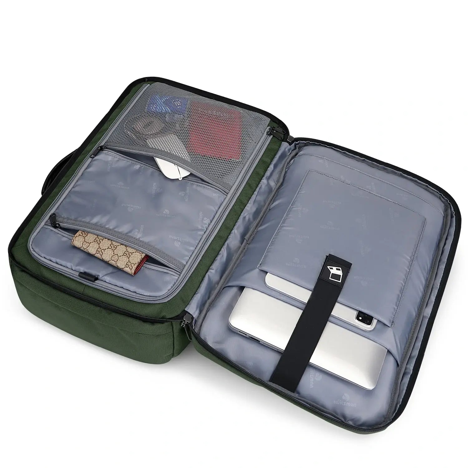 WITZMAN 35L army green travel backpack for men nylon carry on bag laptop compartment