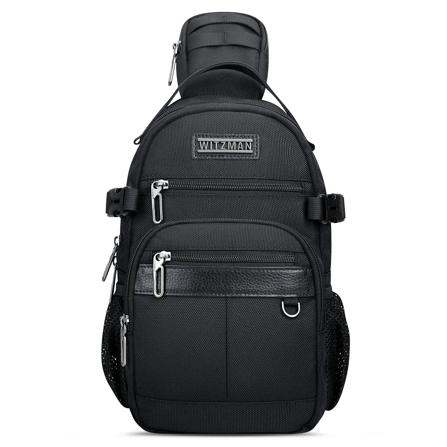 Men’S Nylon Sling Bag with Multi-Pockets & Strap Pocket Crossbody Bags, three-quarter exterior angle