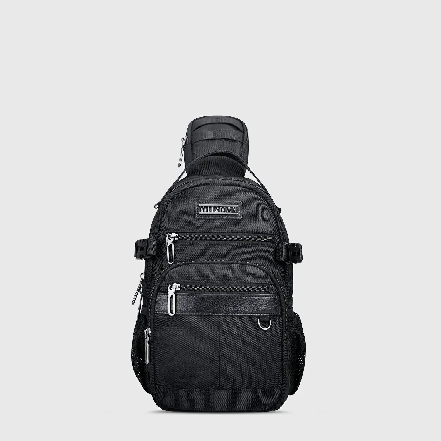 Men’S Nylon Sling Bag with Multi-Pockets & Strap Pocket Crossbody Bags, three-quarter exterior angle