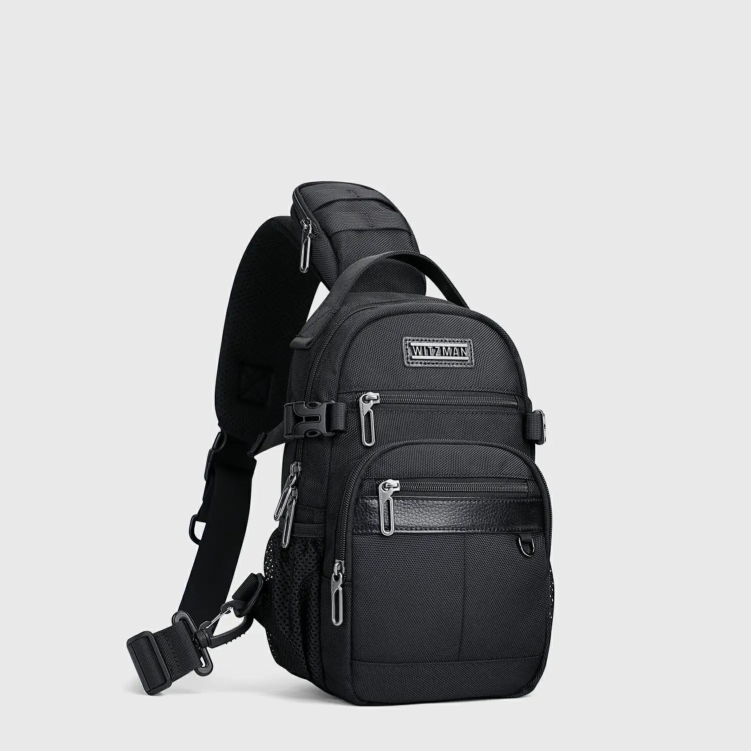 Men’S Nylon Sling Bag with Multi-Pockets & Strap Pocket Crossbody Bags, front exterior and compact shape