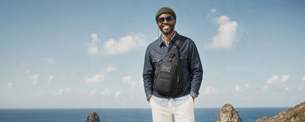Sling bags for men with compact multi-pocket storage for city travel, commuting and hands-free everyday