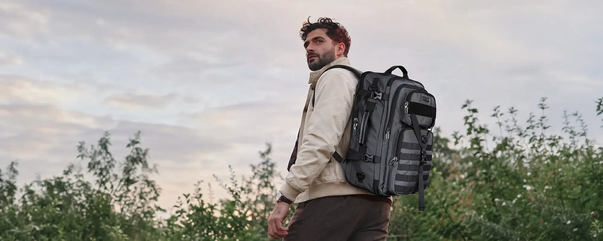 Nylon travel backpacks for men with organized compartments and laptop storage for carry-on and weekend travel