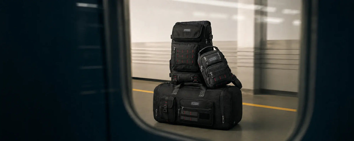 Travel bag bundles combining backpacks, toiletry bags, sling bags and duffels for coordinated packing and savings