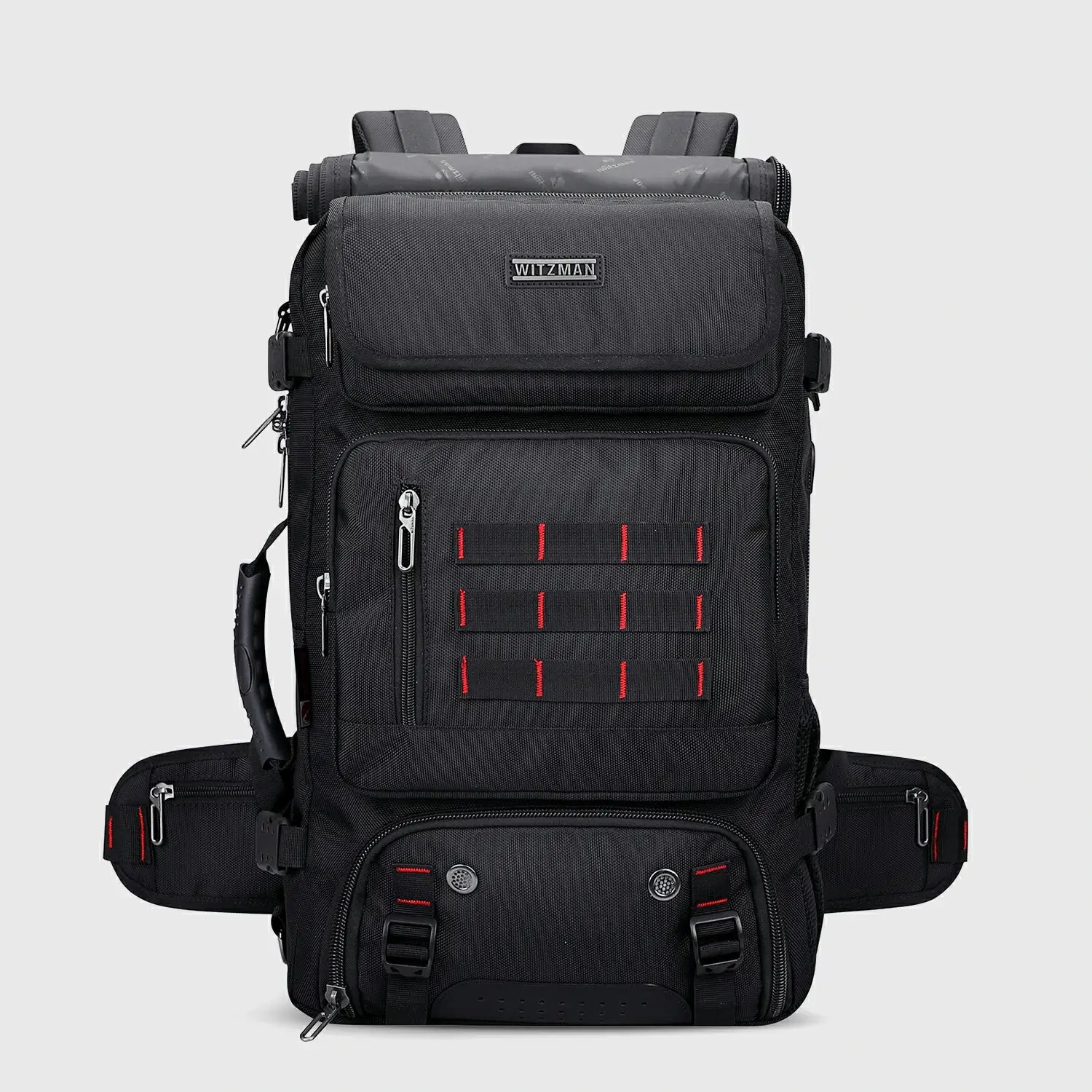 WITZMAN B682 black 40L nylon carry on travel backpack for men with multi-pocket design