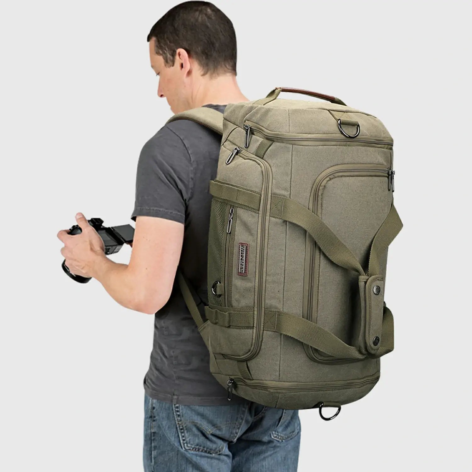 Classic 3-in-1 Canvas Duffel Bag for Travel, toiletry pouch set detail
