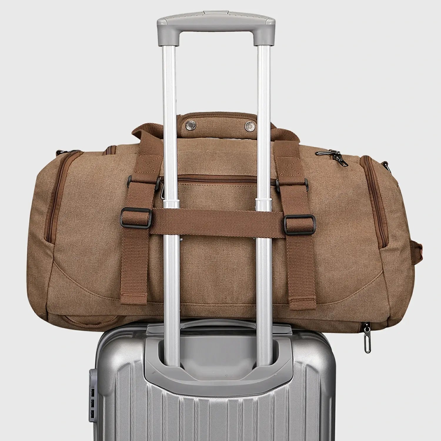 Classic 3-in-1 Canvas Duffel Bag for Travel, side pocket layout