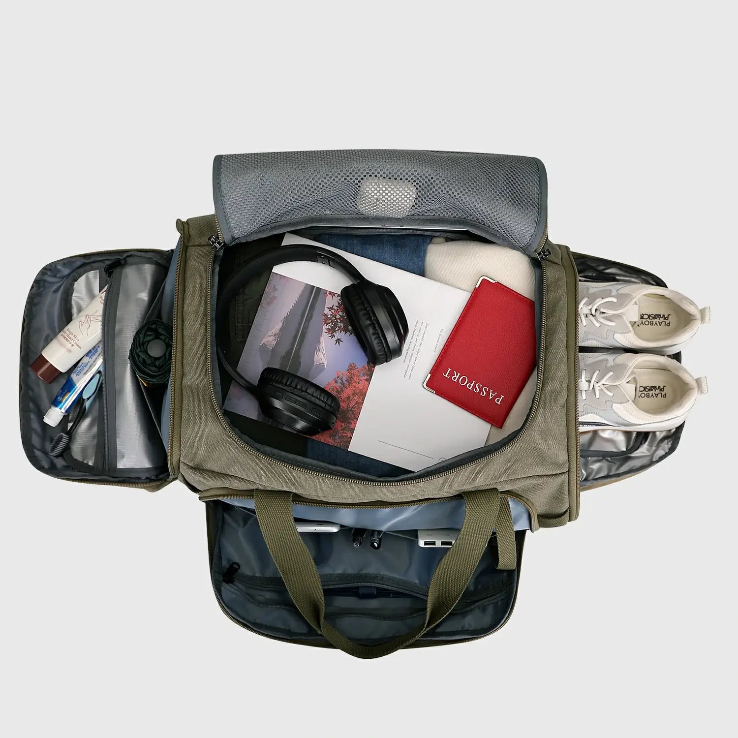 Classic 3-in-1 Canvas Duffel Bag for Travel, side pocket layout