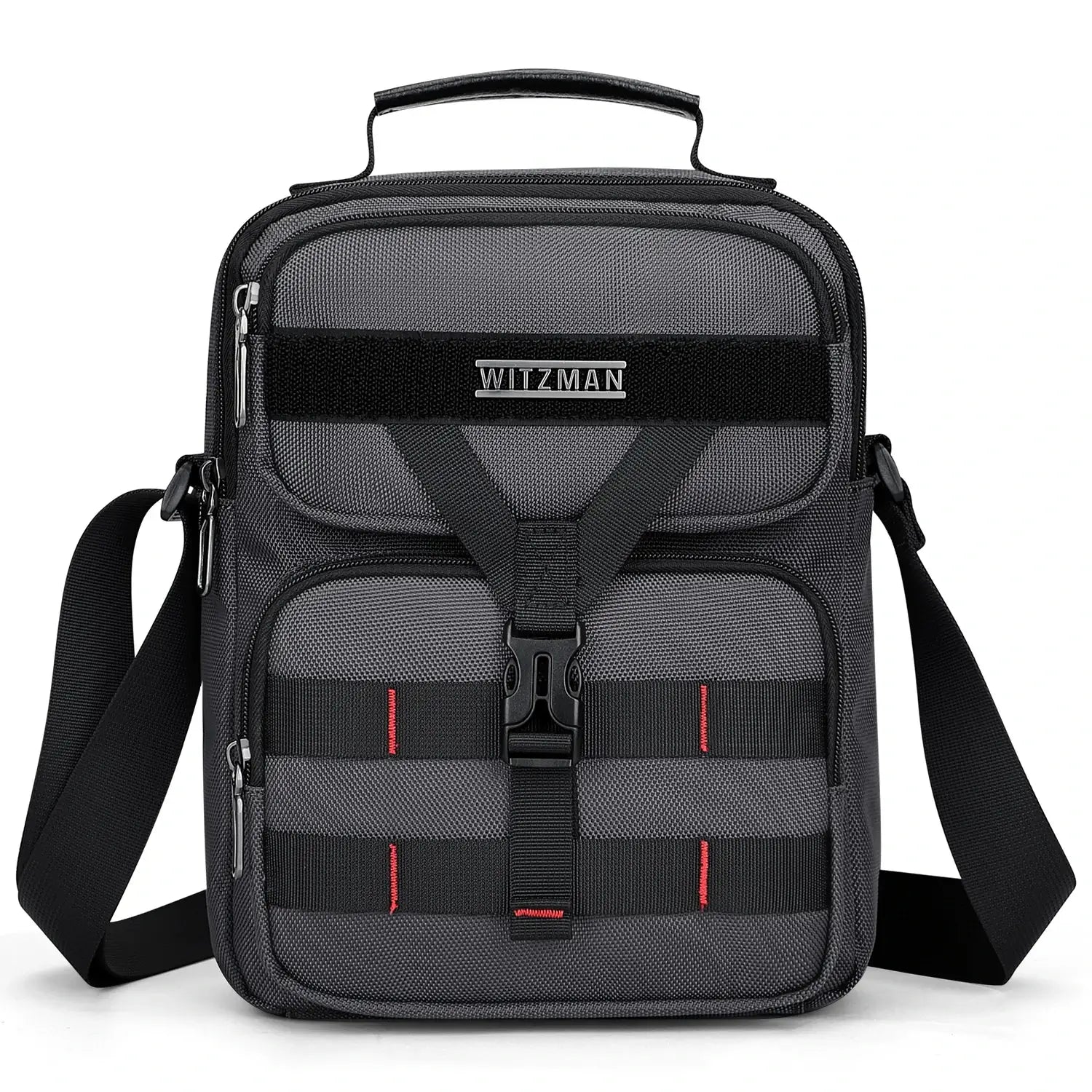 WITZMAN B707 nylon crossbody sling bag for men small travel shoulder messenger with anti-theft pocket and MOLLE webbing sliver grey