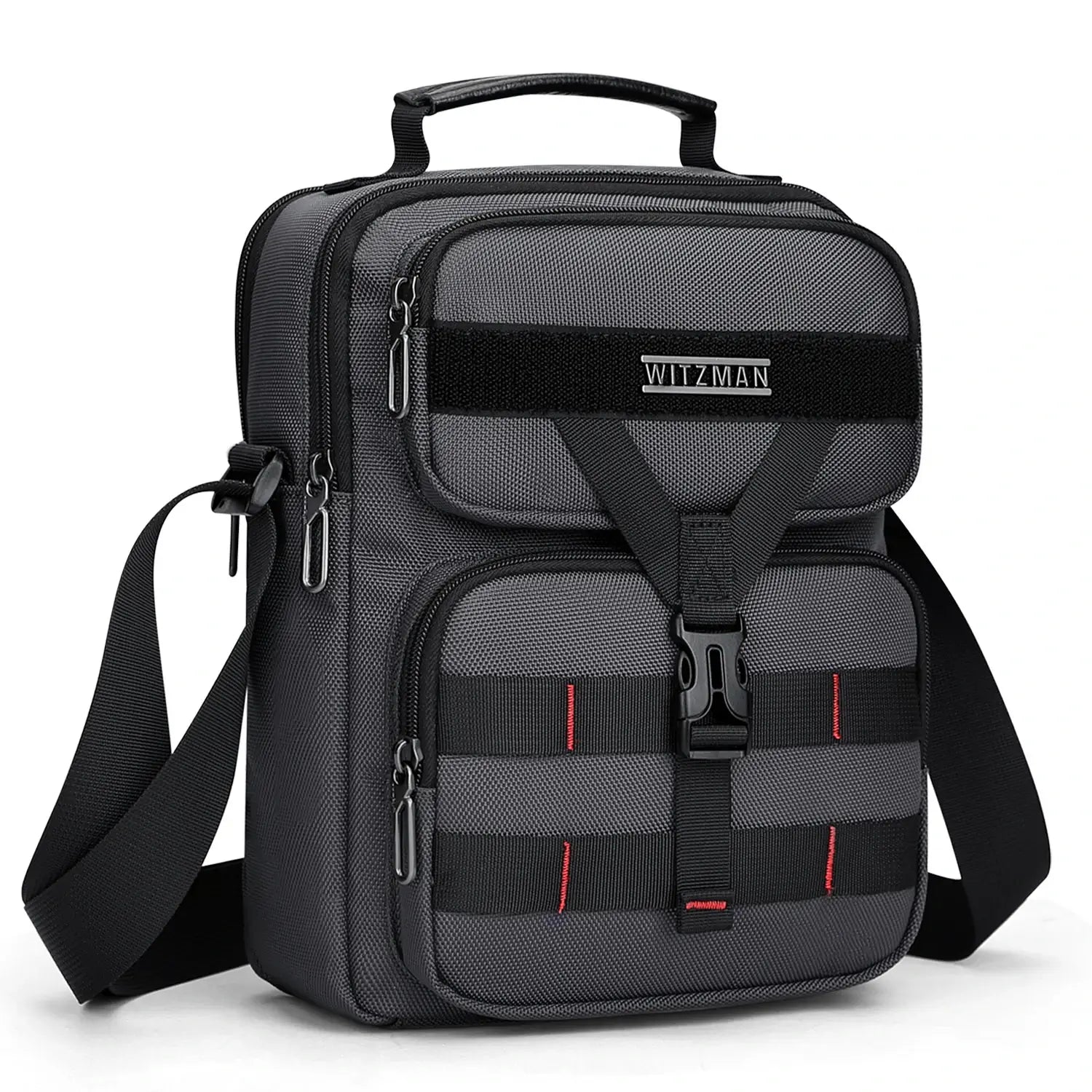 WITZMAN B707 nylon crossbody sling bag for men small travel shoulder messenger with anti-theft pocket and MOLLE webbing sliver grey